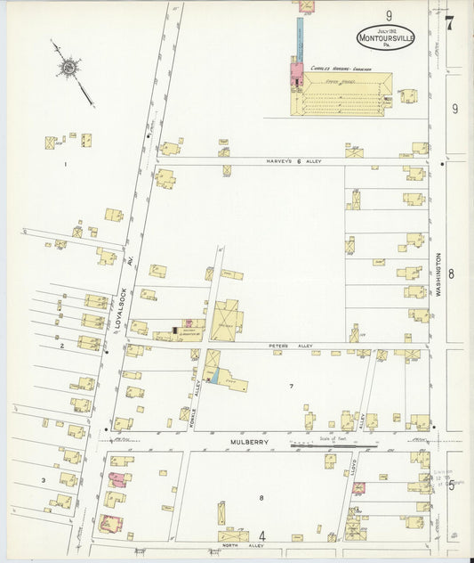 Sanborn Fire Insurance Map from Montoursville, Lycoming County, Pennsylvania (1912), Sheet #0007 - Historic Sanborn Fire Insurance Map Print, vintage old map wall art, antique decor, genealogy gift, Pennsylvania Pennsylvania map