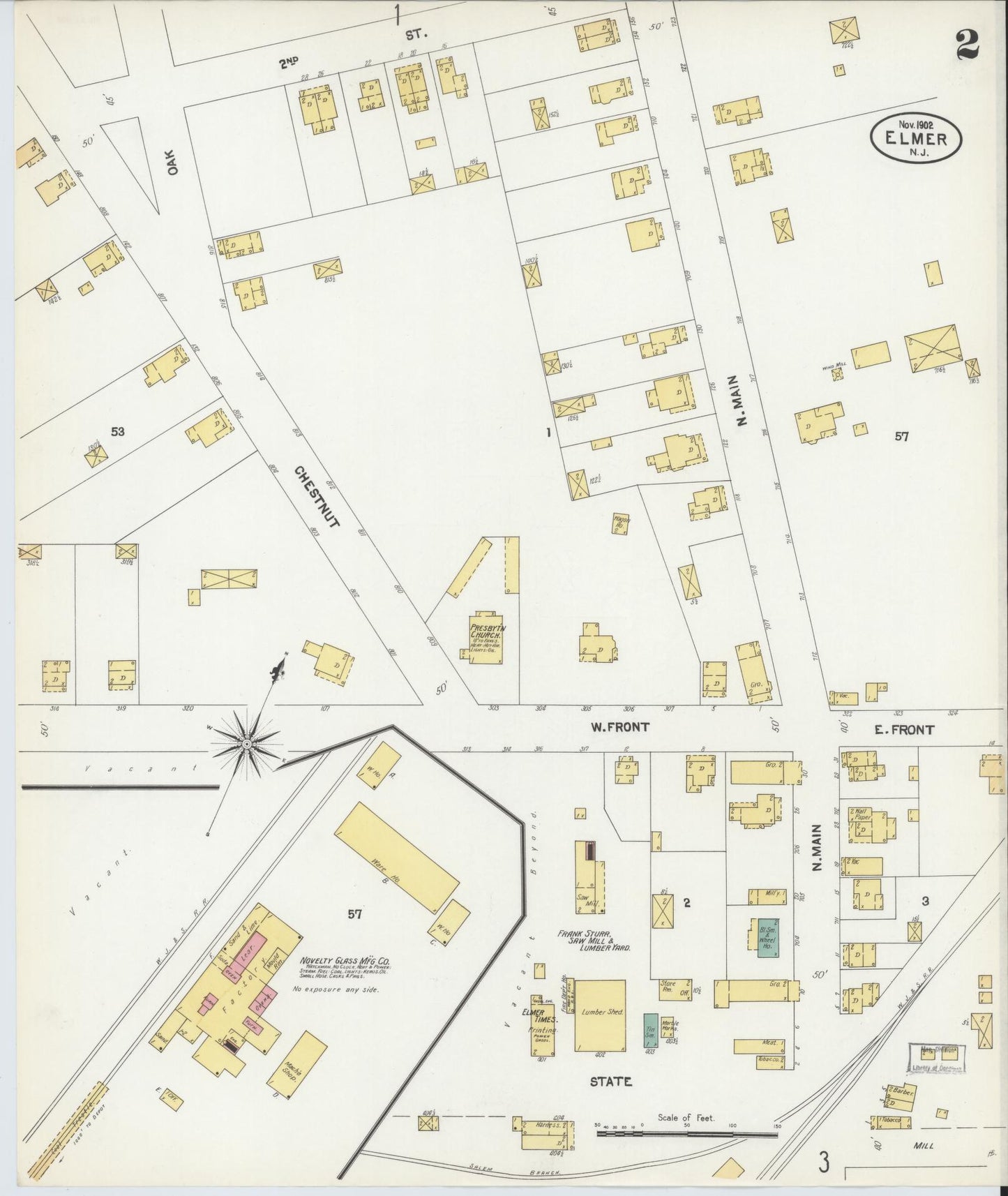 Sanborn Fire Insurance Map from Elmer, Salem County, New Jersey (1902), Sheet #0002 - Historic Sanborn Fire Insurance Map Print, vintage old map wall art, antique decor, genealogy gift, New Jersey New Jersey map