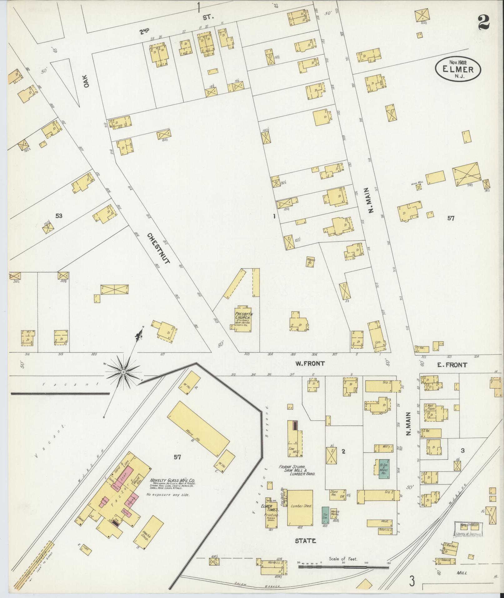 Sanborn Fire Insurance Map from Elmer, Salem County, New Jersey (1902), Sheet #0002 - Historic Sanborn Fire Insurance Map Print, vintage old map wall art, antique decor, genealogy gift, New Jersey New Jersey map