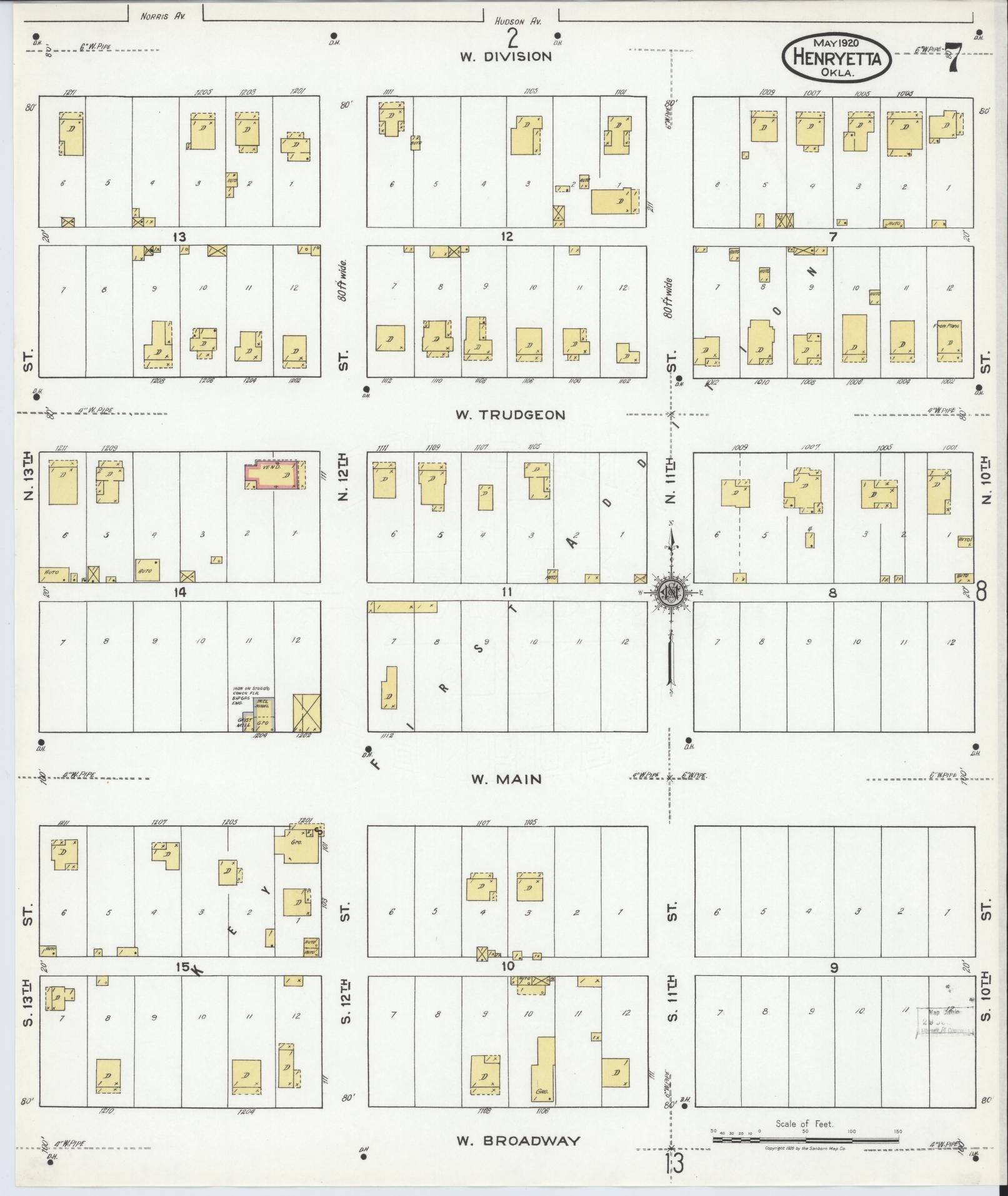 Sanborn Fire Insurance Map from Henryetta, Okmulgee County, Oklahoma (1920), Sheet #0007 - Complete Map Set gallery image, historic Sanborn map, vintage wall art, Oklahoma Oklahoma
