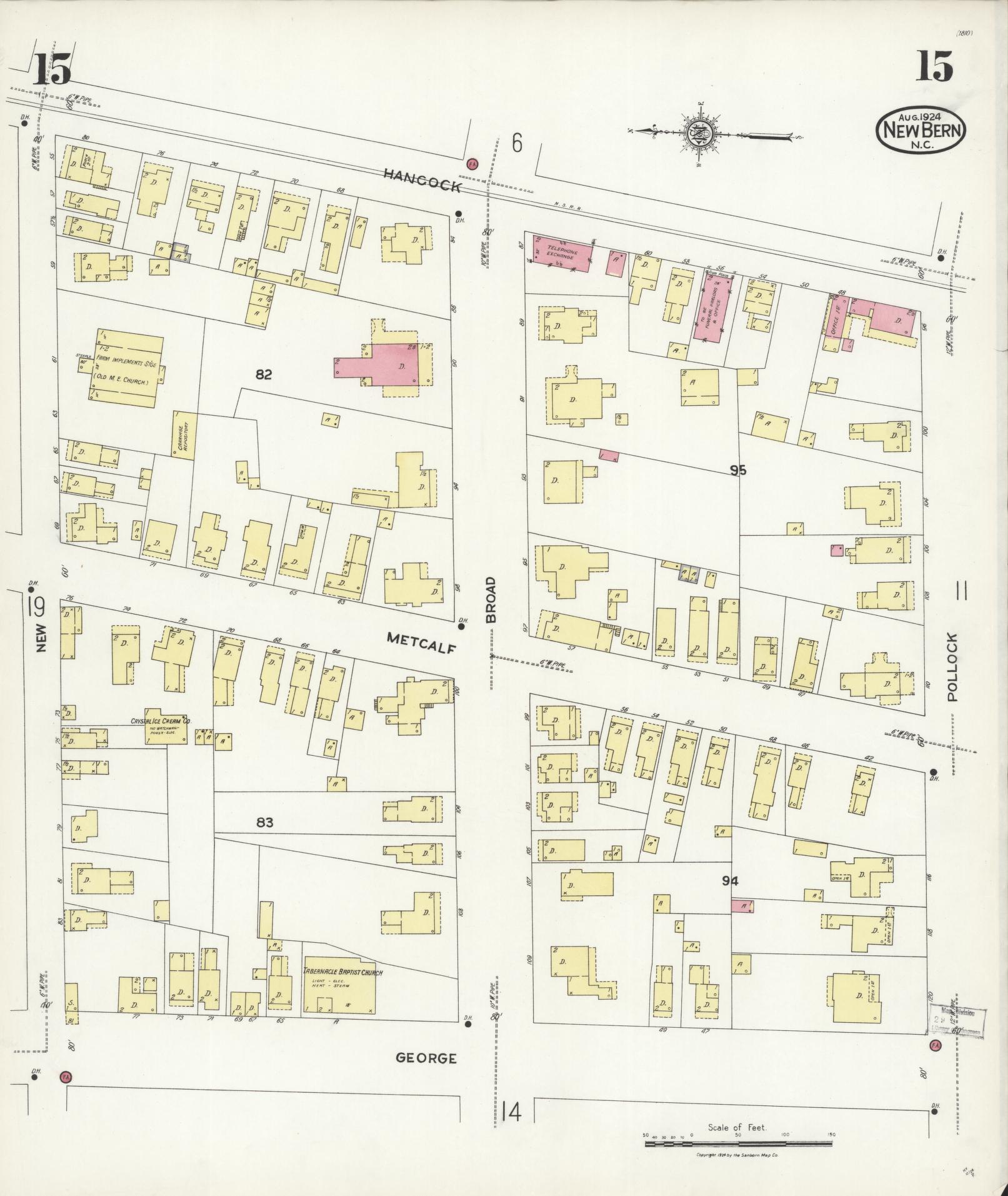 Sanborn Fire Insurance Map from New Bern, Craven County, North Carolina (1924), Sheet #0015 - Historic Sanborn Fire Insurance Map Print, vintage old map wall art, antique decor, genealogy gift, North Carolina North Carolina map