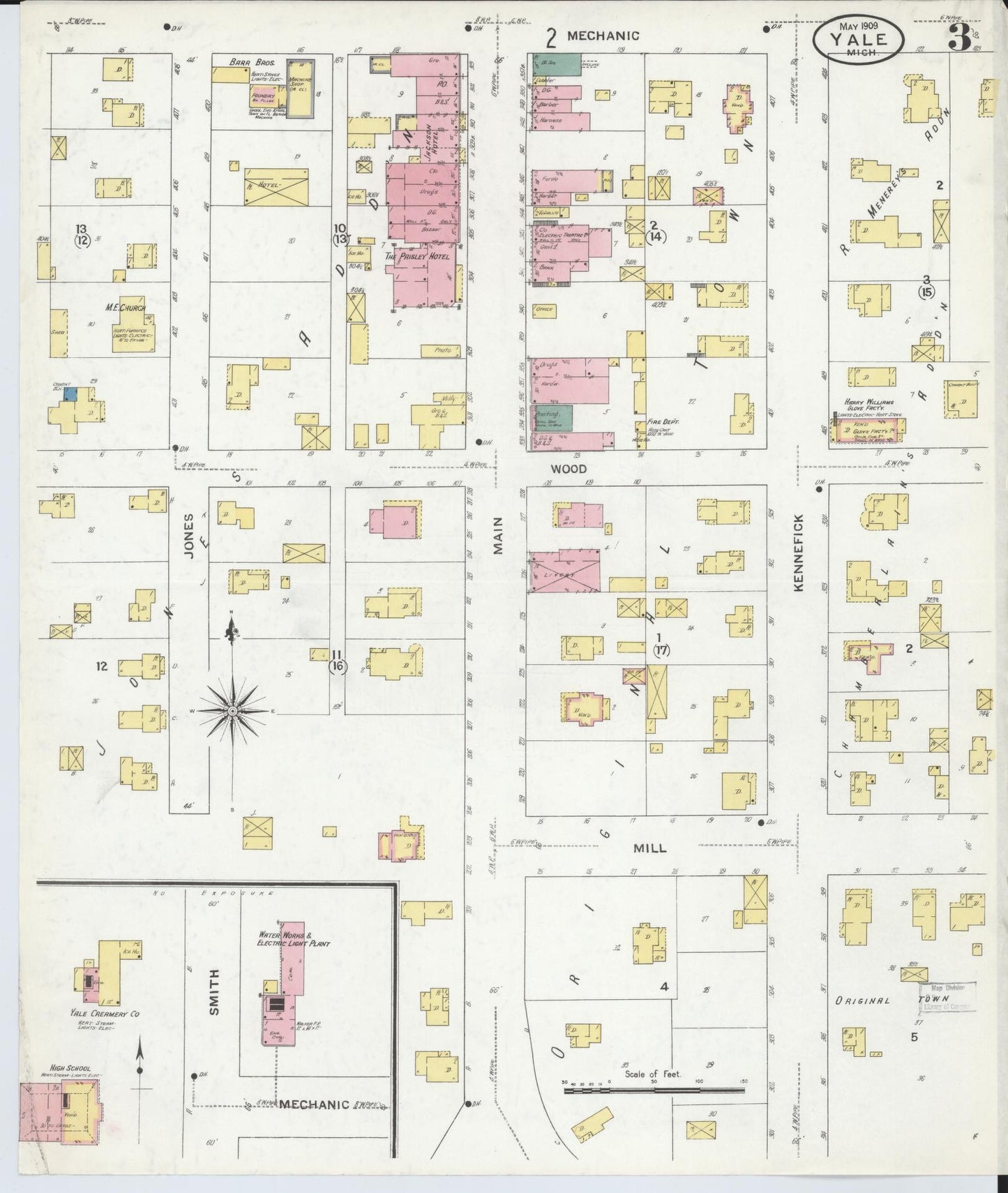 Sanborn Fire Insurance Map from Yale, Saint Clair County, Michigan (1909), Sheet #0003 - Historic Sanborn Fire Insurance Map Print, vintage old map wall art, antique decor, genealogy gift, Michigan Michigan map