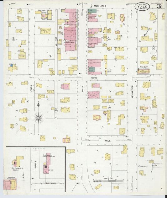 Sanborn Fire Insurance Map from Yale, Saint Clair County, Michigan (1909), Sheet #0003 - Historic Sanborn Fire Insurance Map Print, vintage old map wall art, antique decor, genealogy gift, Michigan Michigan map