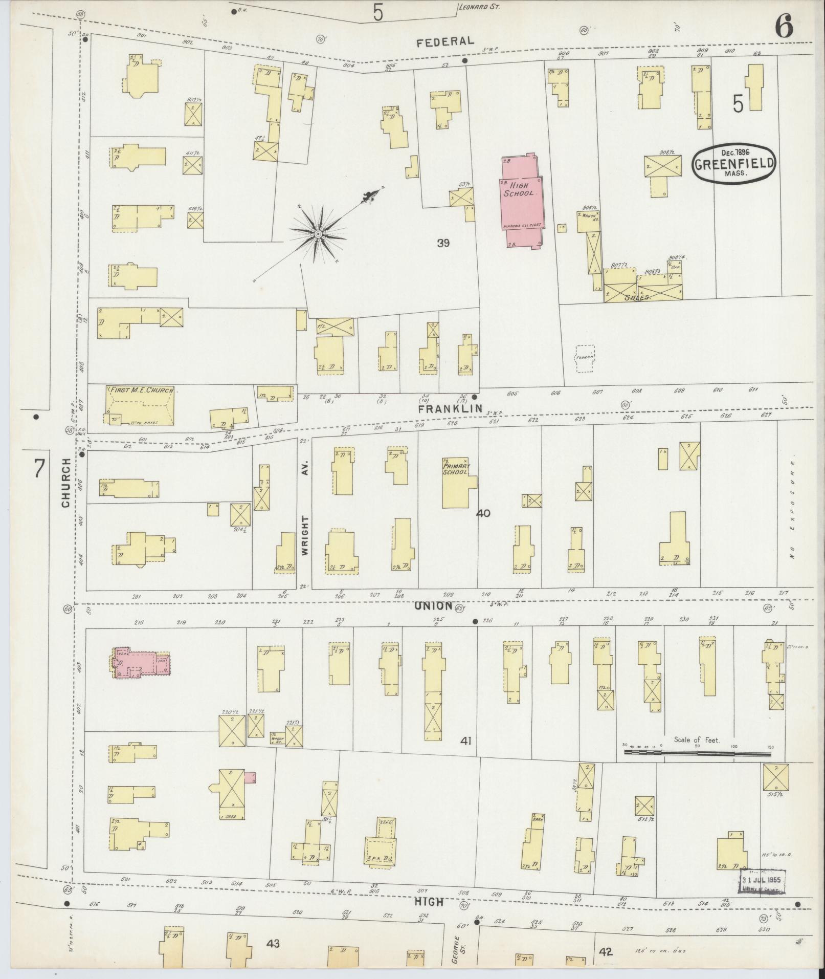 Sanborn Fire Insurance Map from Greenfield, Franklin County, Massachusetts (1896), Sheet #0006 - Complete Map Set gallery image, historic Sanborn map, vintage wall art, Massachusetts Massachusetts