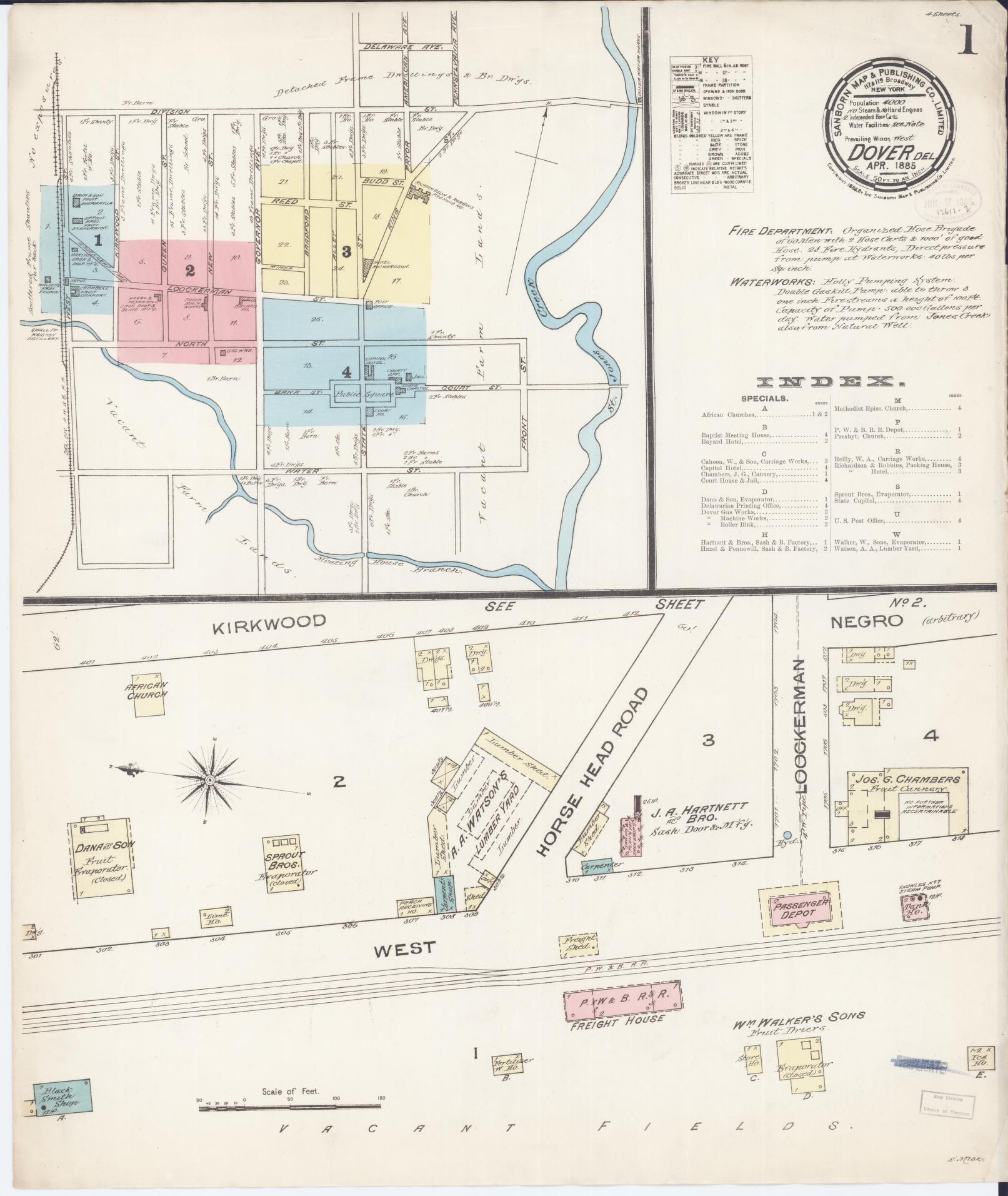 Sanborn Fire Insurance Map from Dover, Kent County, Delaware (1885), Sheet #0001 - Complete Map Set gallery image, historic Sanborn map, vintage wall art, Delaware Delaware