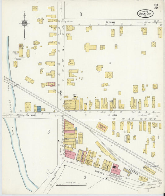 Sanborn Fire Insurance Map from Union City, Erie County, Pennsylvania (1911), Sheet #0002 - Historic Sanborn Fire Insurance Map Print, vintage old map wall art, antique decor, genealogy gift, Pennsylvania Pennsylvania map