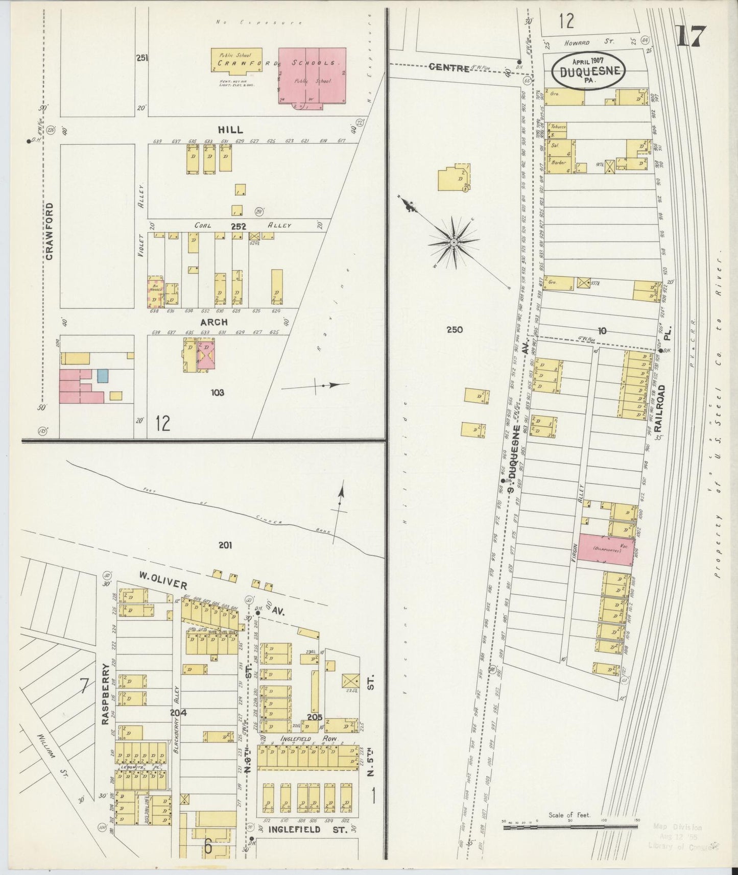 Sanborn Fire Insurance Map from Duquesne, Allegheny County, Pennsylvania (1907), Sheet #0017 - Historic Sanborn Fire Insurance Map Print, vintage old map wall art, antique decor, genealogy gift, Pennsylvania Pennsylvania map