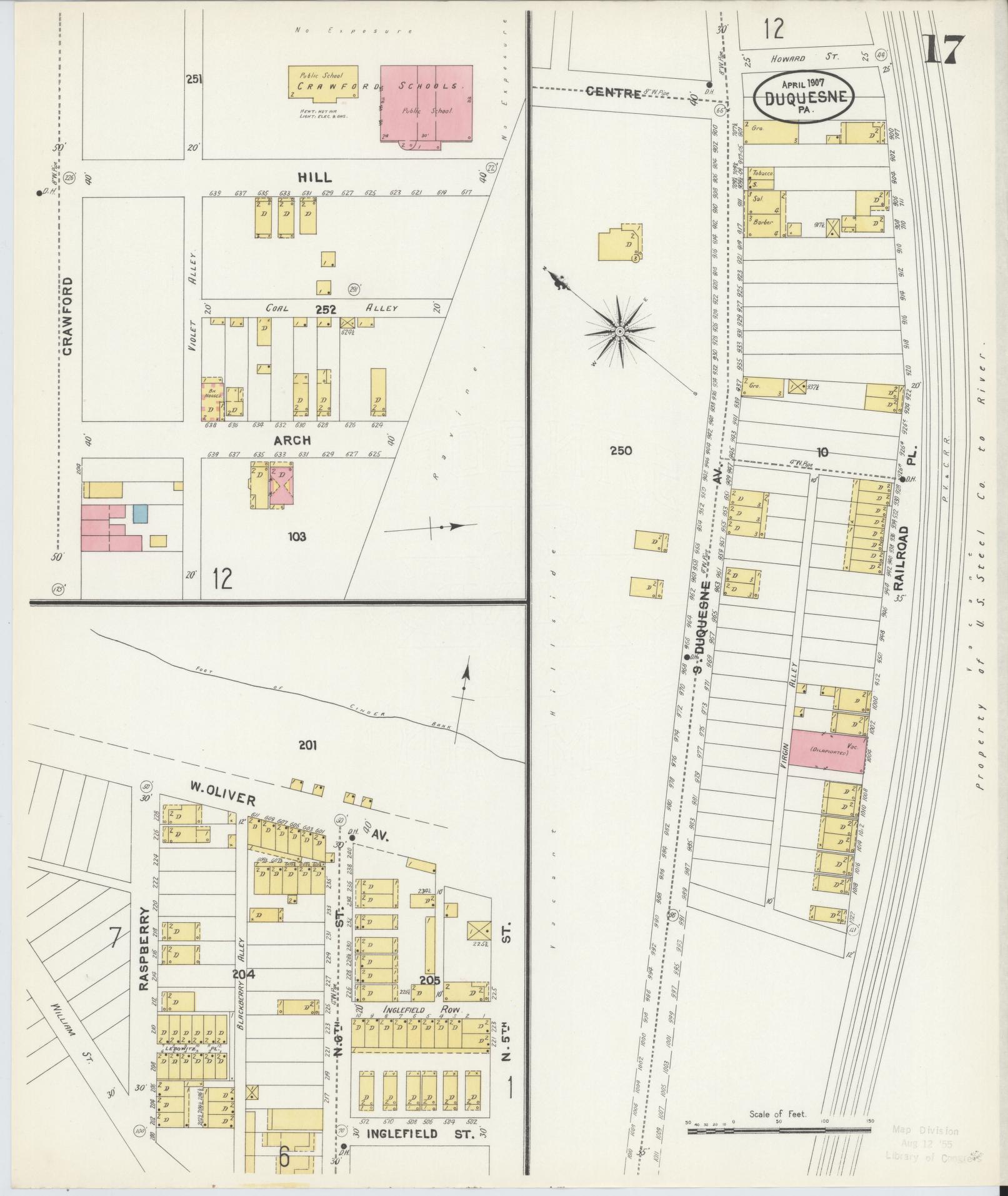 Sanborn Fire Insurance Map from Duquesne, Allegheny County, Pennsylvania (1907), Sheet #0017 - Historic Sanborn Fire Insurance Map Print, vintage old map wall art, antique decor, genealogy gift, Pennsylvania Pennsylvania map