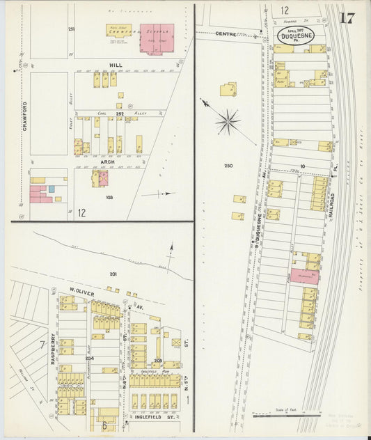 Sanborn Fire Insurance Map from Duquesne, Allegheny County, Pennsylvania (1907), Sheet #0017 - Historic Sanborn Fire Insurance Map Print, vintage old map wall art, antique decor, genealogy gift, Pennsylvania Pennsylvania map