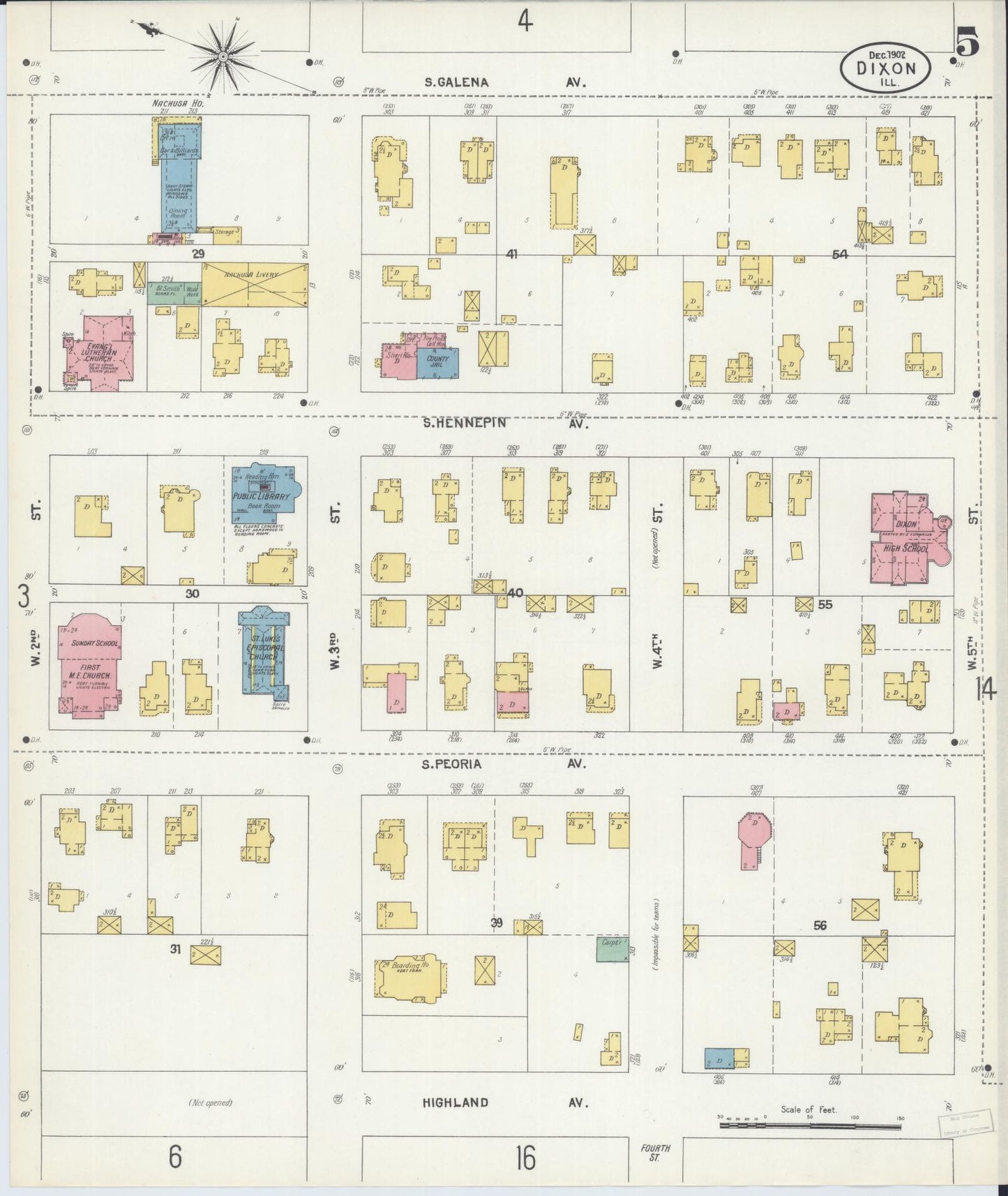 Sanborn Fire Insurance Map from Dixon, Lee County, Illinois (1902), Sheet #0005 - Complete Map Set gallery image, historic Sanborn map, vintage wall art, Illinois Illinois