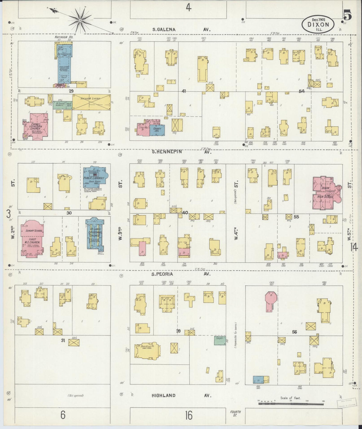 Sanborn Fire Insurance Map from Dixon, Lee County, Illinois (1902), Sheet #0005 - Complete Map Set gallery image, historic Sanborn map, vintage wall art, Illinois Illinois