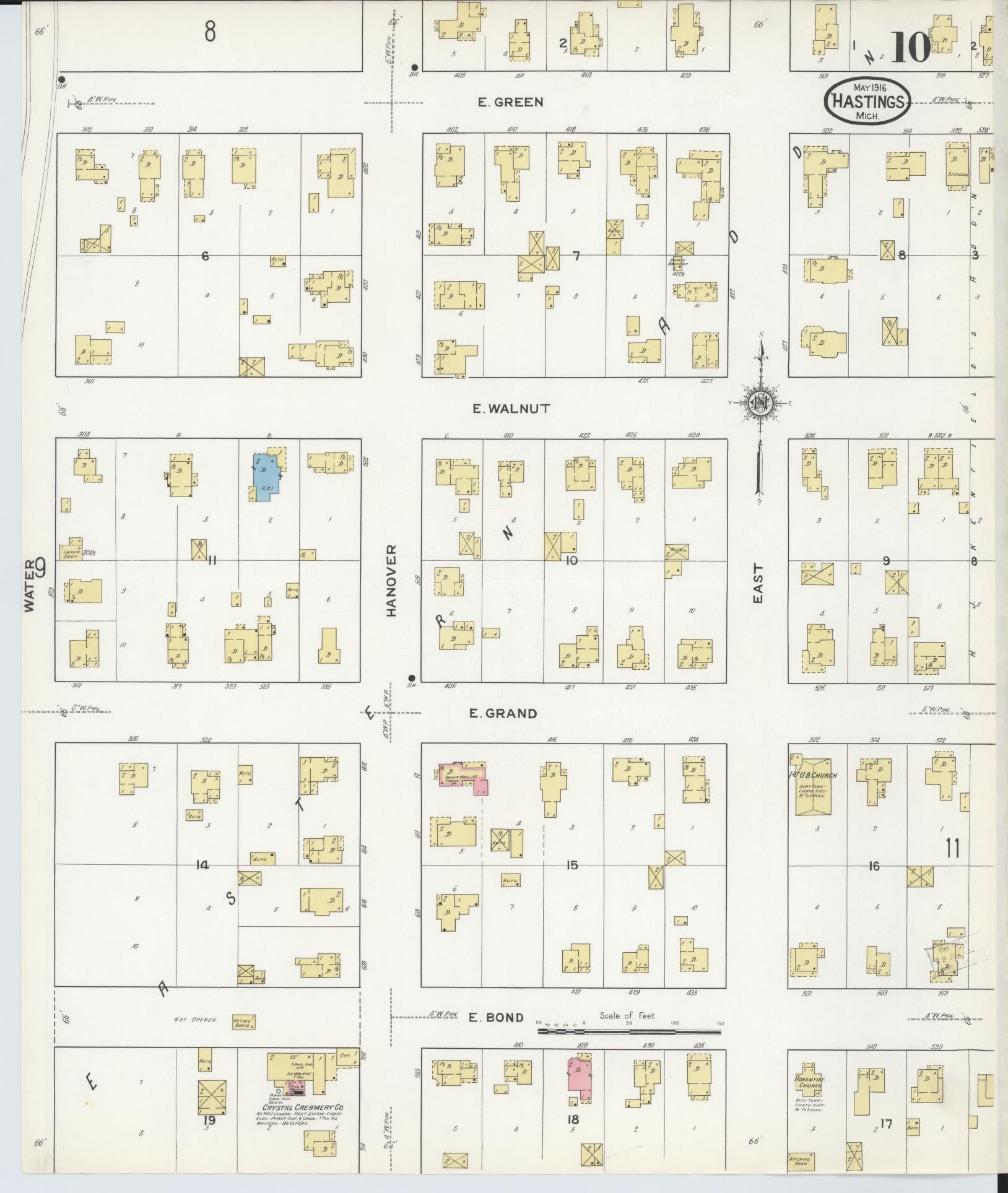 Sanborn Fire Insurance Map from Hastings, Barry County, Michigan (1916), Sheet #0010 - Historic Sanborn Fire Insurance Map Print, vintage old map wall art, antique decor, genealogy gift, Michigan Michigan map
