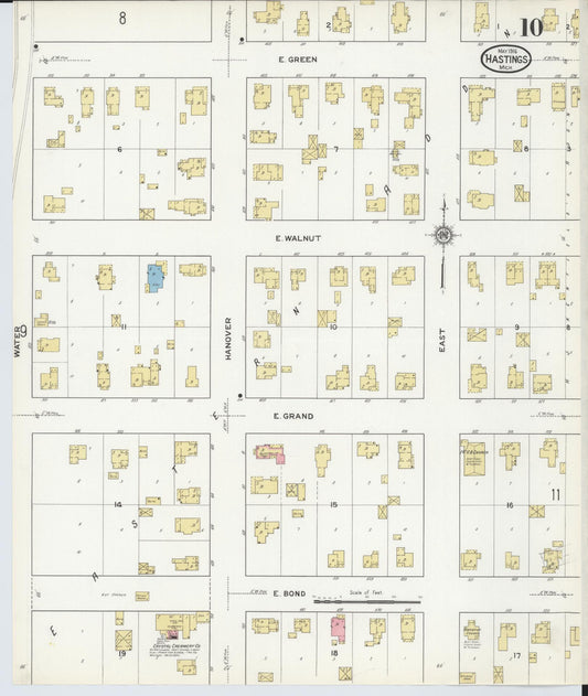 Sanborn Fire Insurance Map from Hastings, Barry County, Michigan (1916), Sheet #0010 - Historic Sanborn Fire Insurance Map Print, vintage old map wall art, antique decor, genealogy gift, Michigan Michigan map
