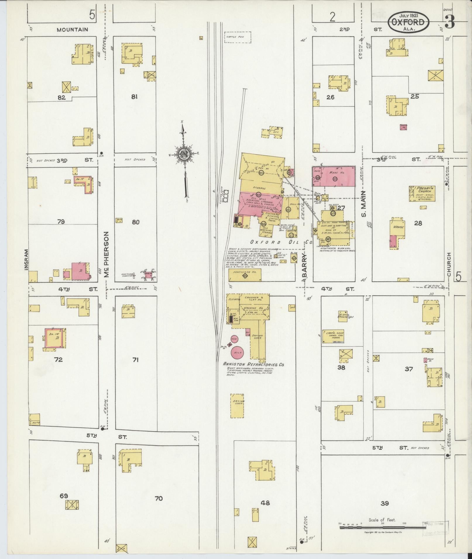 Sanborn Fire Insurance Map from Oxford, Calhoun County, Alabama (1921), Sheet #0003 - Complete Map Set gallery image, historic Sanborn map, vintage wall art, Alabama Alabama
