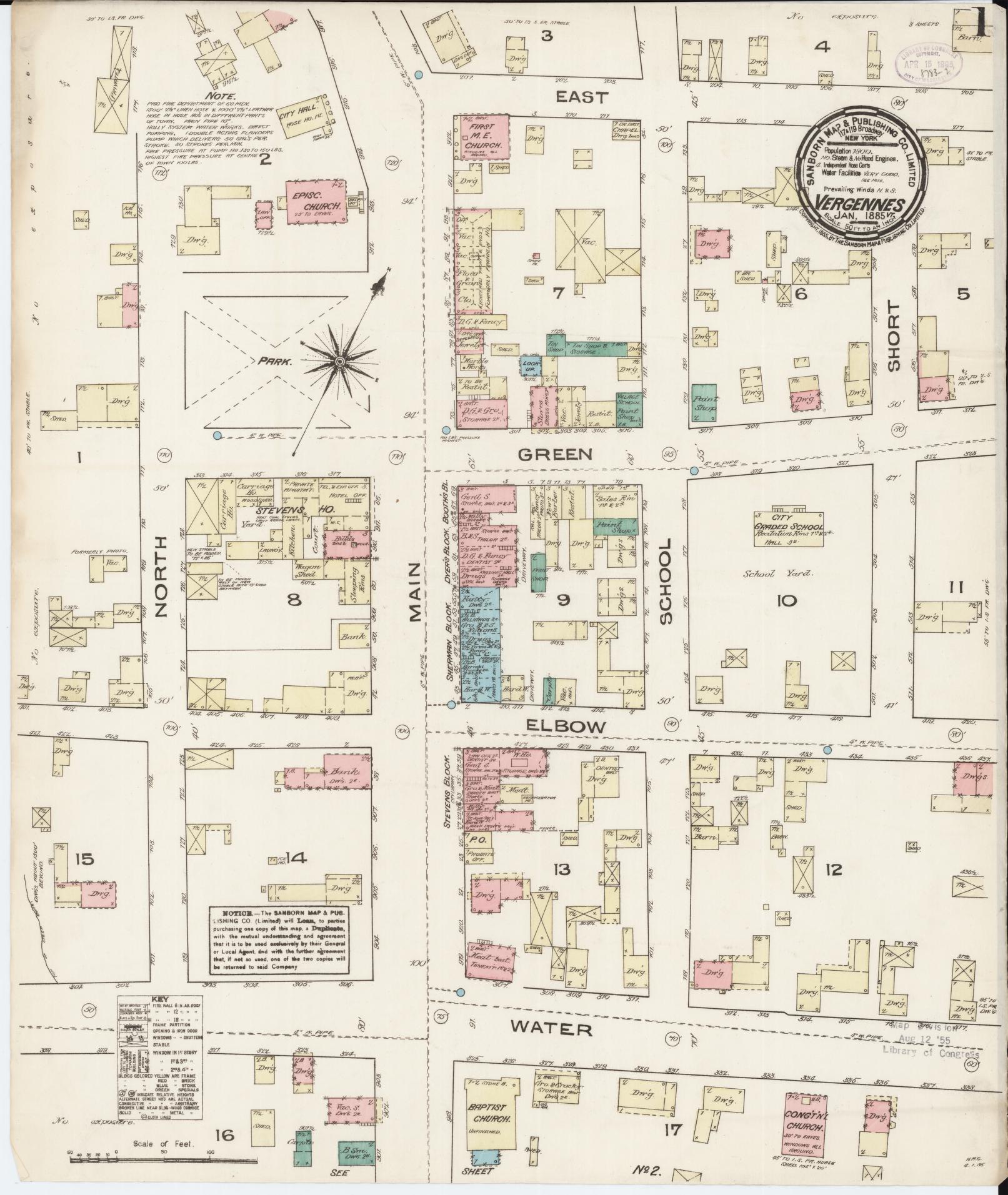 Sanborn Fire Insurance Map from Vergennes, Addison County, Vermont. (1885) – Historic Sanborn Fire Insurance Map Print