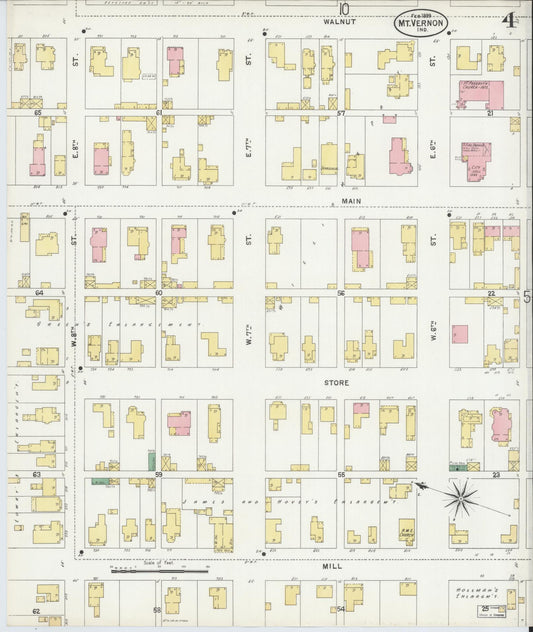 Sanborn Fire Insurance Map from Mount Vernon, Posey County, Indiana (1899), Sheet #0004 - Historic Sanborn Fire Insurance Map Print, vintage old map wall art, antique decor, genealogy gift, Indiana Indiana map