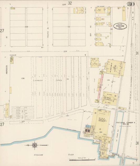 Sanborn Fire Insurance Map from Hoquiam, Grays Harbor County, Washington (1916), Sheet #0030 - Historic Sanborn Fire Insurance Map Print, vintage old map wall art, antique decor, genealogy gift, Washington Washington map