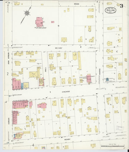 Sanborn Fire Insurance Map from Saline, Washtenaw County, Michigan (1912), Sheet #0003 - Historic Sanborn Fire Insurance Map Print, vintage old map wall art, antique decor, genealogy gift, Michigan Michigan map