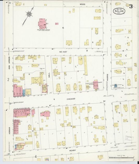Sanborn Fire Insurance Map from Saline, Washtenaw County, Michigan (1912), Sheet #0003 - Historic Sanborn Fire Insurance Map Print, vintage old map wall art, antique decor, genealogy gift, Michigan Michigan map