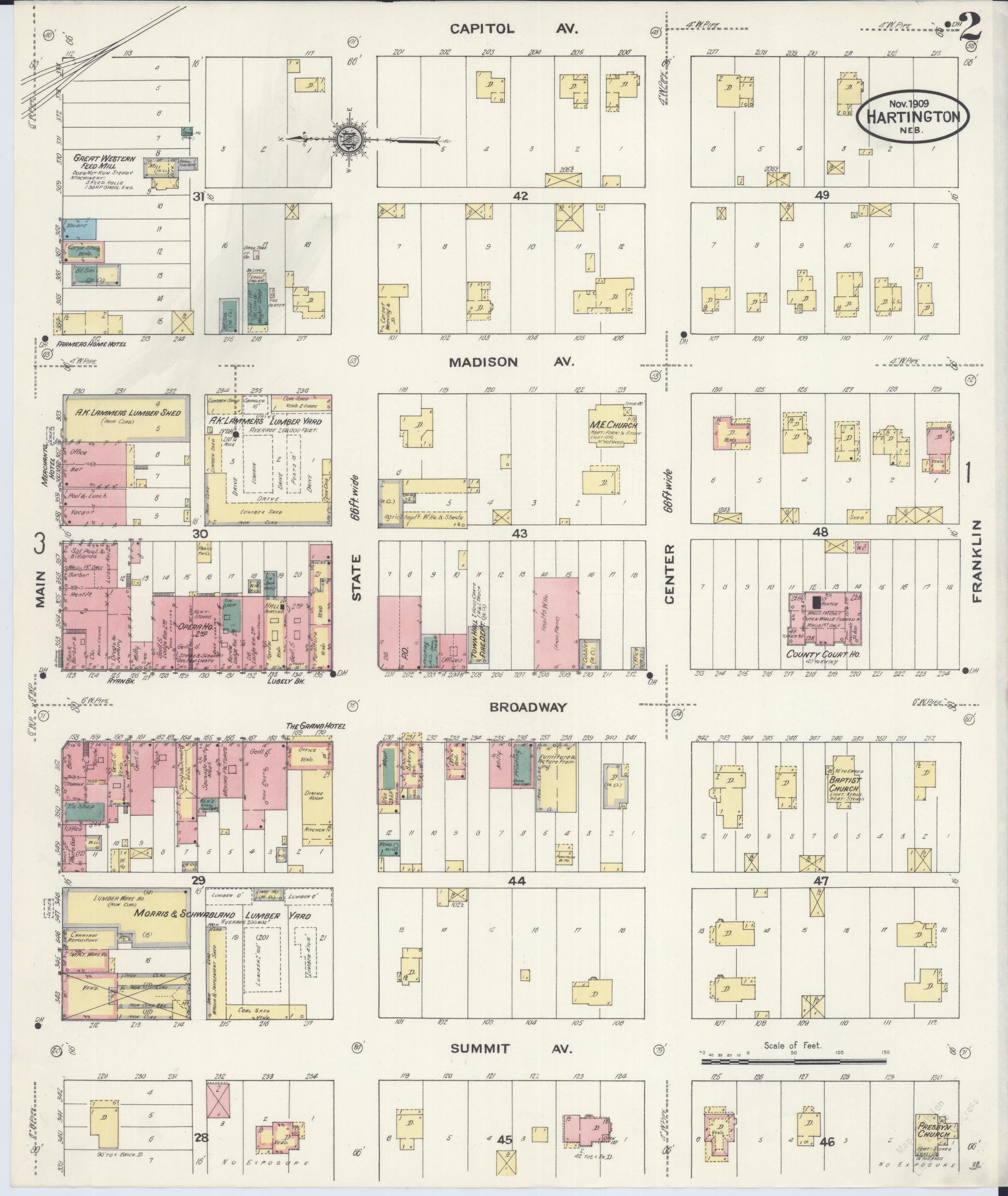 Sanborn Fire Insurance Map from Hartington, Cedar County, Nebraska (1909), Sheet #0002 - Complete Map Set gallery image, historic Sanborn map, vintage wall art, Nebraska Nebraska