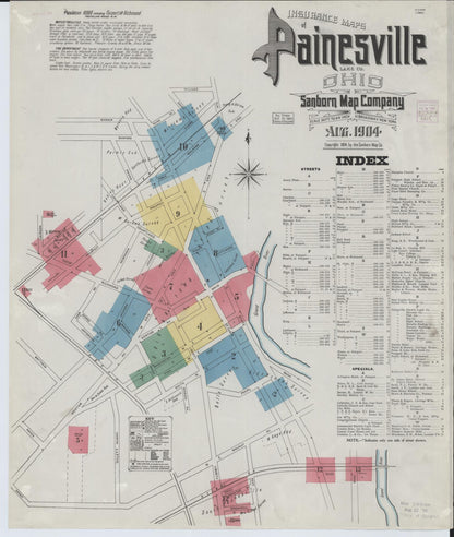 Sanborn Fire Insurance Map from Painesville, Lake County, Ohio (1904), Sheet #0001 - Historic Sanborn Fire Insurance Map Print, vintage old map wall art, antique decor, genealogy gift, Ohio Ohio map