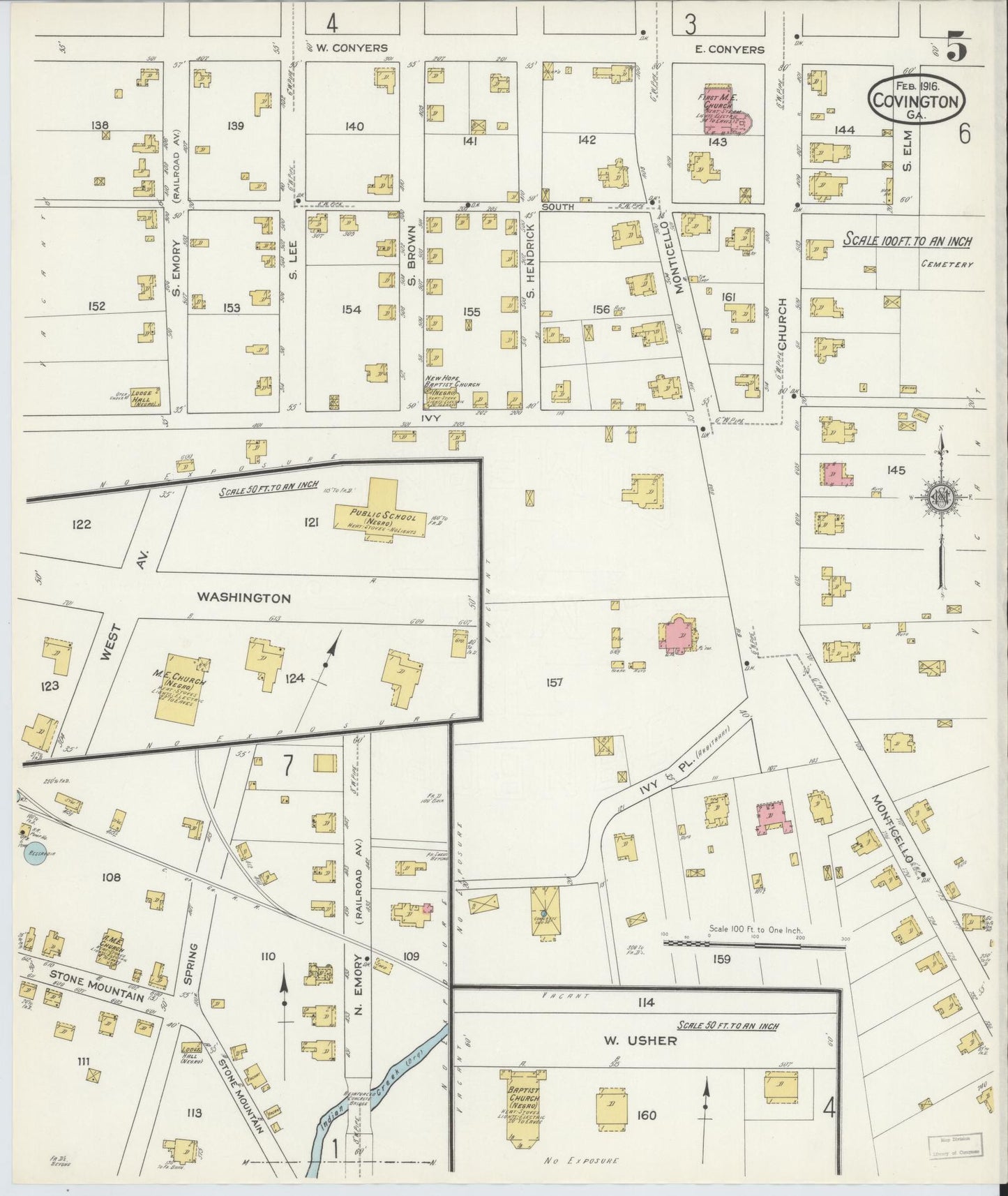 Sanborn Fire Insurance Map from Covington, Newton County, Georgia (1916), Sheet #0005 - Historic Sanborn Fire Insurance Map Print, vintage old map wall art, antique decor, genealogy gift, Georgia Georgia map