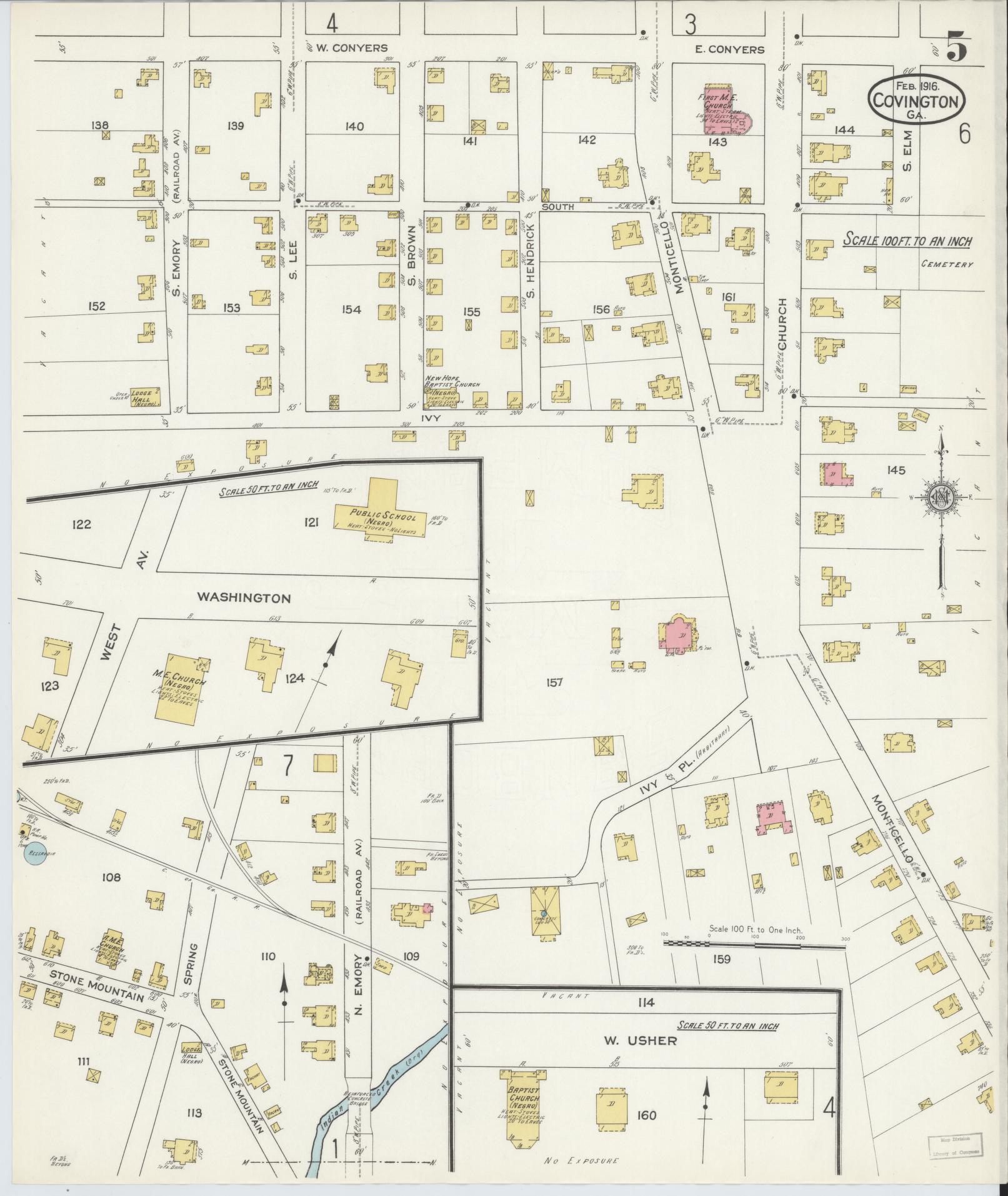 Sanborn Fire Insurance Map from Covington, Newton County, Georgia (1916), Sheet #0005 - Historic Sanborn Fire Insurance Map Print, vintage old map wall art, antique decor, genealogy gift, Georgia Georgia map