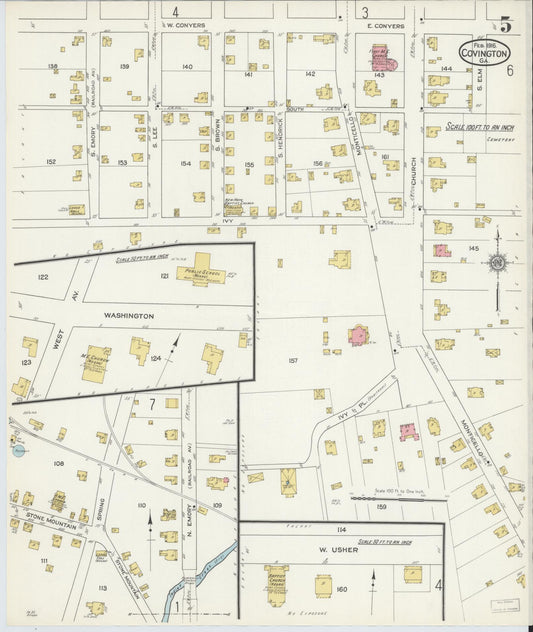Sanborn Fire Insurance Map from Covington, Newton County, Georgia (1916), Sheet #0005 - Historic Sanborn Fire Insurance Map Print, vintage old map wall art, antique decor, genealogy gift, Georgia Georgia map