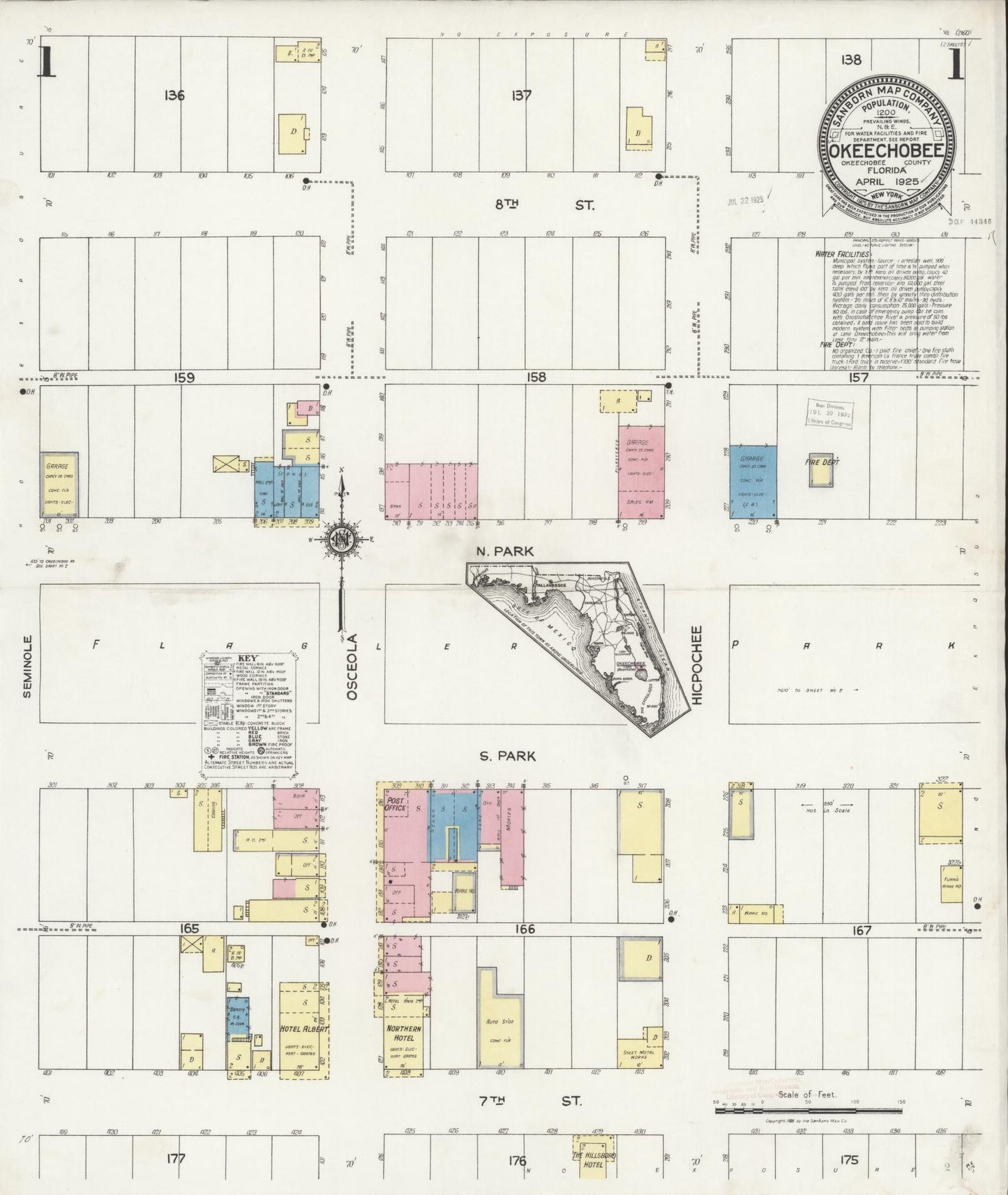 Sanborn Fire Insurance Map from Okeechobee, Okeechobee County, Florida (1925), Sheet #0001 - Complete Map Set gallery image, historic Sanborn map, vintage wall art, Florida Florida