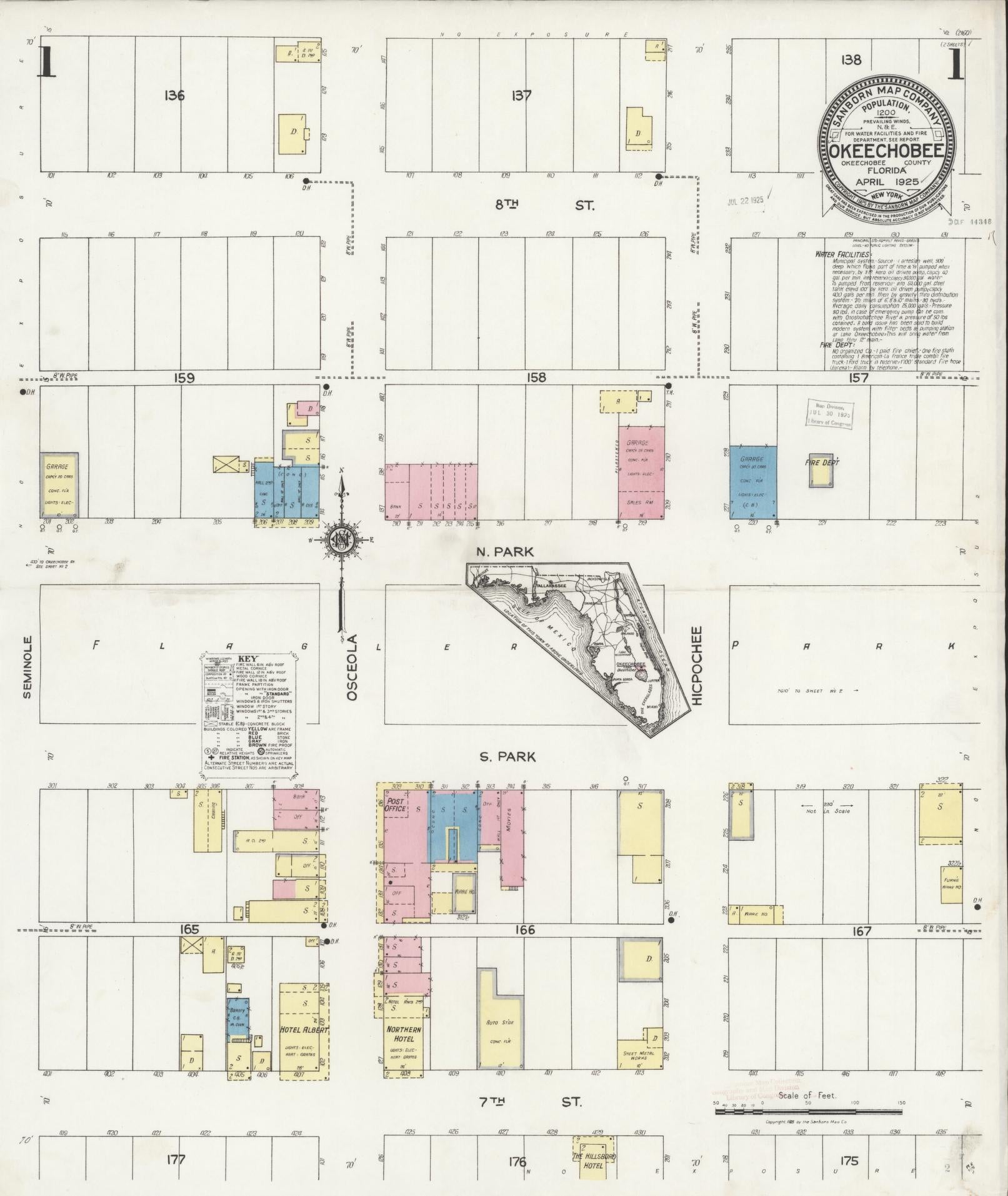 Sanborn Fire Insurance Map from Okeechobee, Okeechobee County, Florida (1925), Sheet #0001 - Complete Map Set gallery image, historic Sanborn map, vintage wall art, Florida Florida