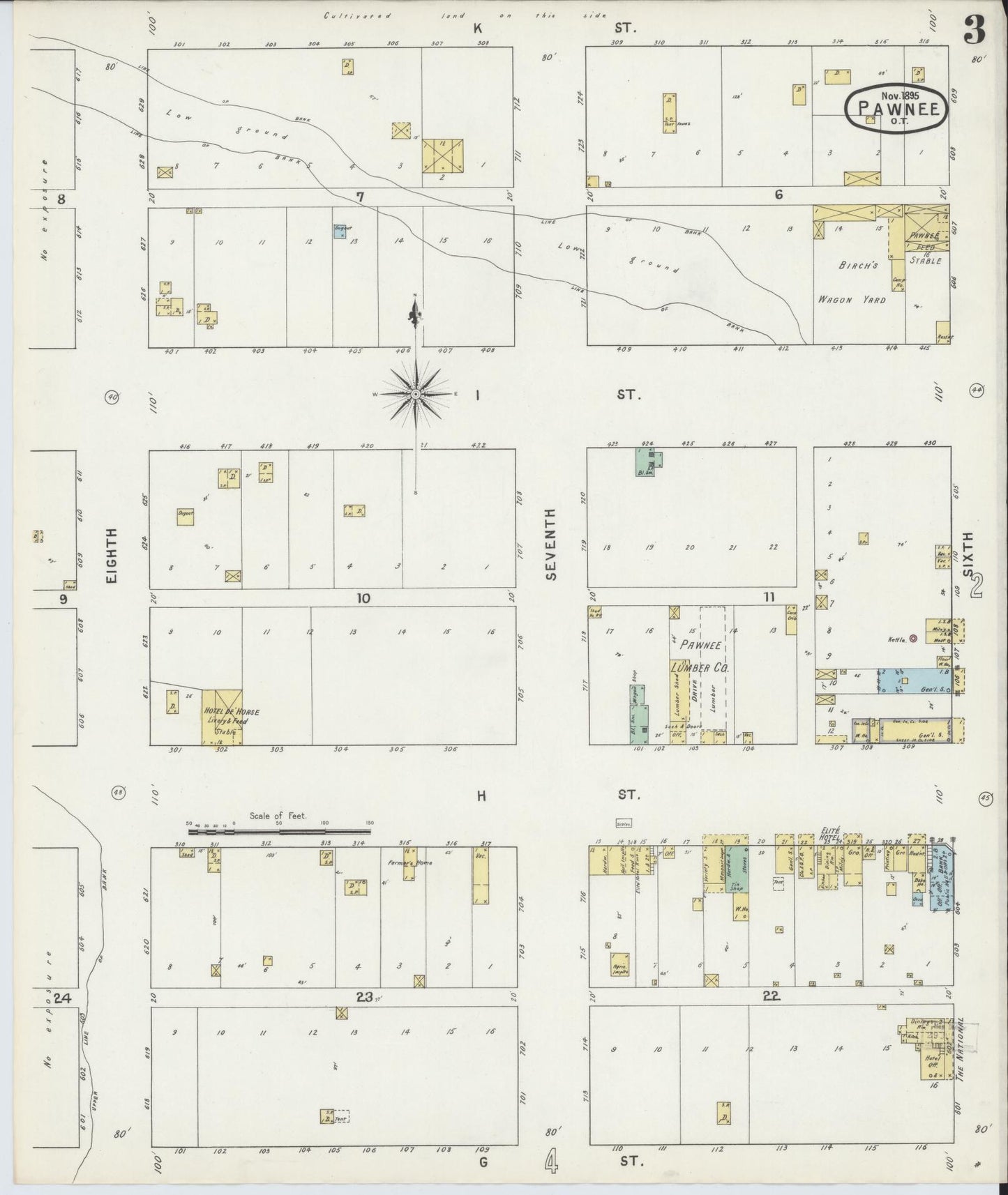 Sanborn Fire Insurance Map from Pawnee, Pawnee County, Oklahoma (1895), Sheet #0003 - Historic Sanborn Fire Insurance Map Print, vintage old map wall art, antique decor, genealogy gift, Oklahoma Oklahoma map