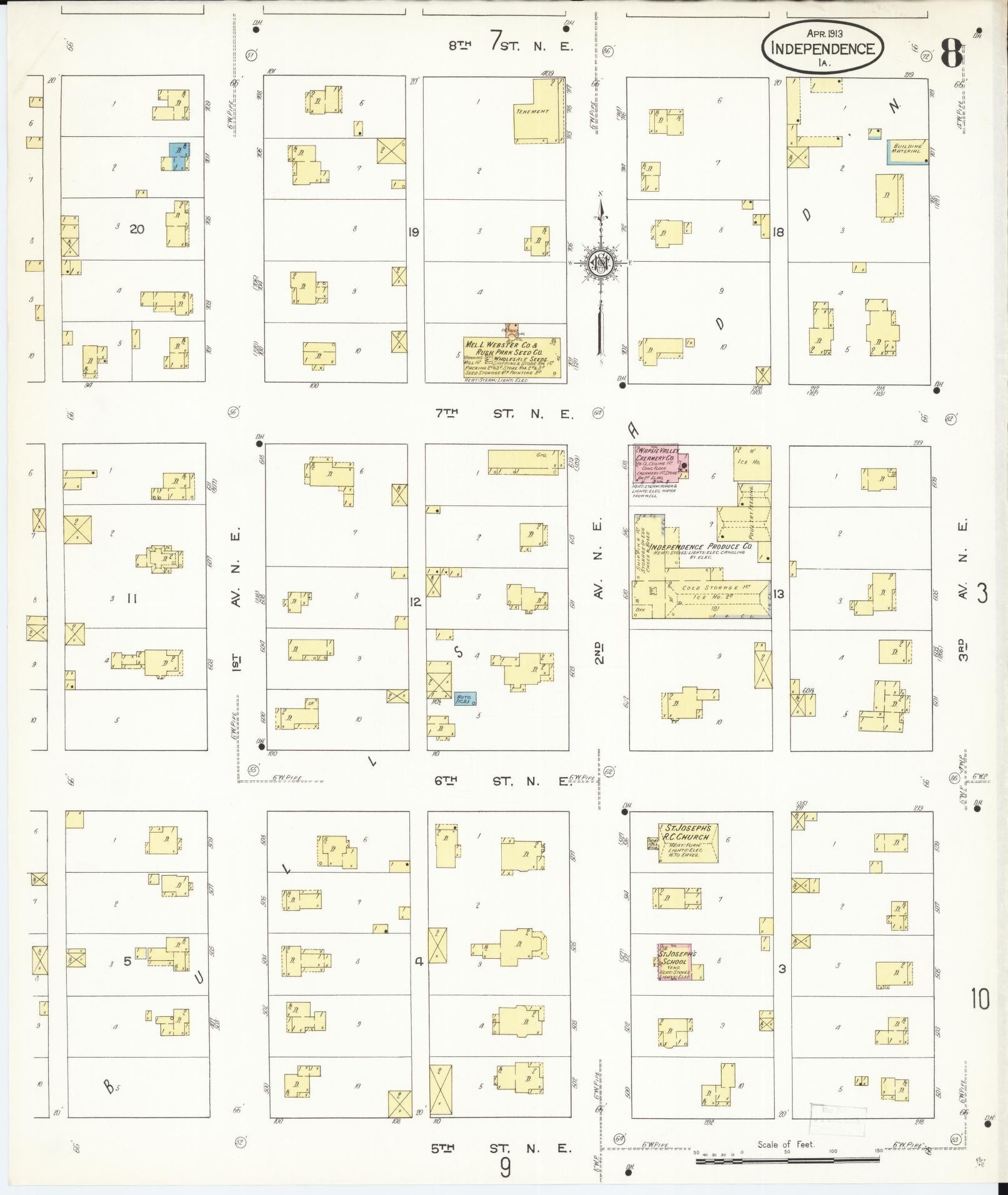 Sanborn Fire Insurance Map from Independence, Buchanan County, Iowa (1913), Sheet #0008 - Historic Sanborn Fire Insurance Map Print, vintage old map wall art