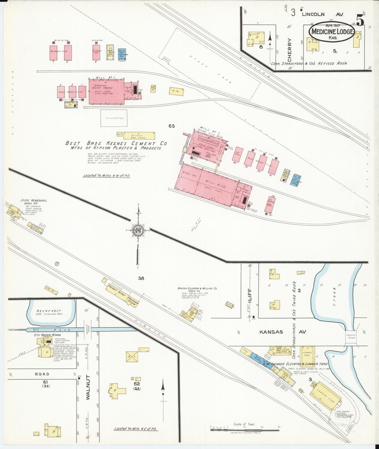 Sanborn Fire Insurance Map from Medicine Lodge, Barber County, Kansas (1917), Sheet #0005 - Historic Sanborn Fire Insurance Map Print, vintage old map wall art, antique decor, genealogy gift, Kansas Kansas map