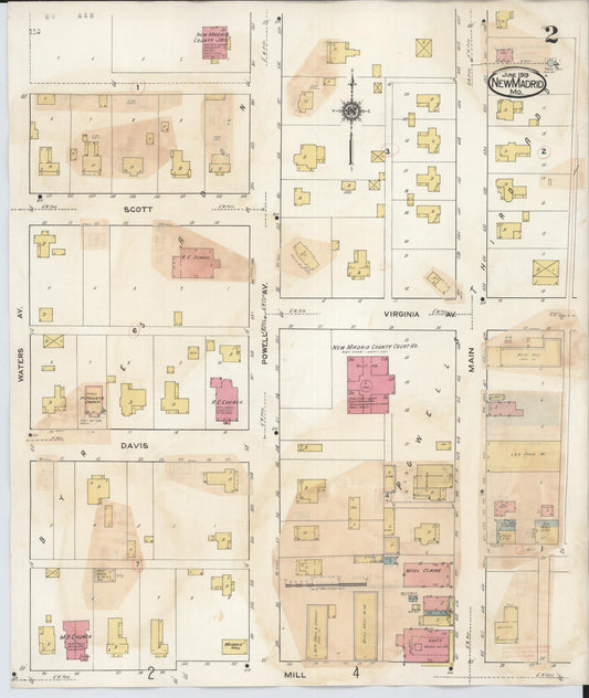 Sanborn Fire Insurance Map from New Madrid, New Madrid County, Missouri (1943), Sheet #0002 - Historic Sanborn Fire Insurance Map Print, vintage old map wall art, antique decor, genealogy gift, Missouri Missouri map