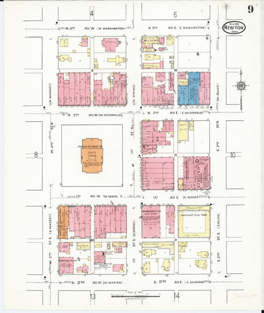 Sanborn Fire Insurance Map from Newton, Jasper County, Iowa (1918), Sheet #0009 - Historic Sanborn Fire Insurance Map Print, vintage old map wall art