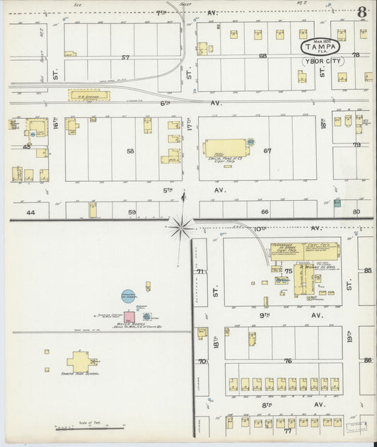 Sanborn Fire Insurance Map from Tampa, Hillsborough County, Florida (1892), Sheet #0008 - Historic Sanborn Fire Insurance Map Print, vintage old map wall art, antique decor, genealogy gift, Florida Florida map