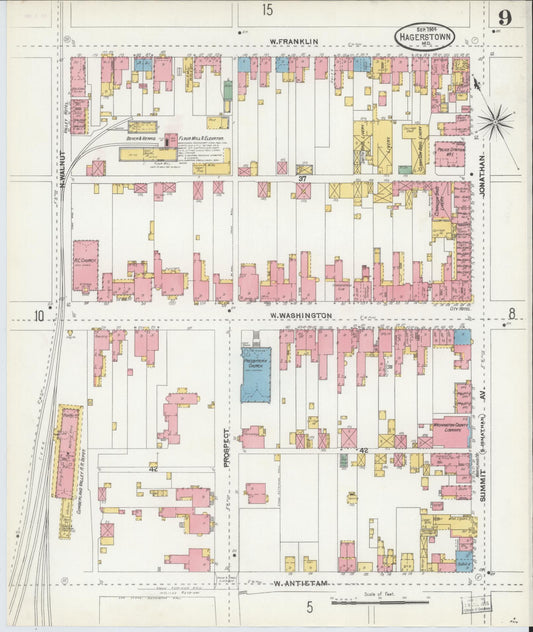Sanborn Fire Insurance Map from Hagerstown, Washington County, Maryland (1904), Sheet #0009 - Historic Sanborn Fire Insurance Map Print, vintage old map wall art, antique decor, genealogy gift, Maryland Maryland map
