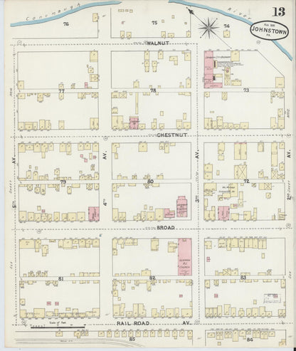 Sanborn Fire Insurance Map from Johnstown, Cambria County, Pennsylvania (1891), Sheet #0013 - Historic Sanborn Fire Insurance Map Print, vintage old map wall art, antique decor, genealogy gift, Pennsylvania Pennsylvania map