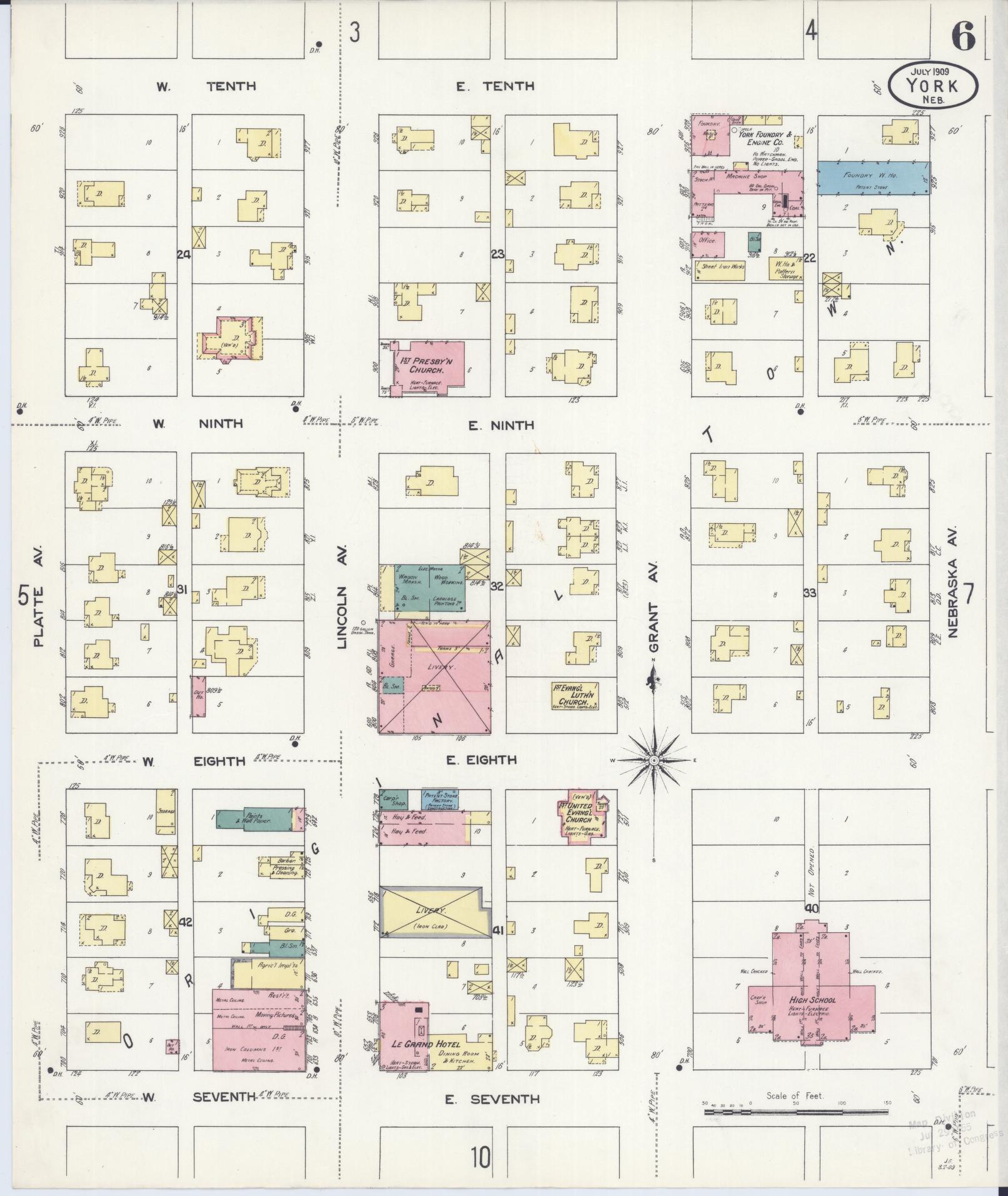 Sanborn Fire Insurance Map from York, York County, Nebraska (1909), Sheet #0006 - Historic Sanborn Fire Insurance Map Print, vintage old map wall art, antique decor, genealogy gift, Nebraska Nebraska map
