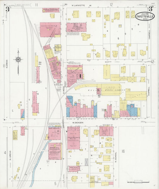 Sanborn Fire Insurance Map from Fayetteville, Washington County, Arkansas (1930), Sheet #0003 - Historic Sanborn Fire Insurance Map Print, vintage old map wall art, antique decor, genealogy gift, Arkansas Arkansas map