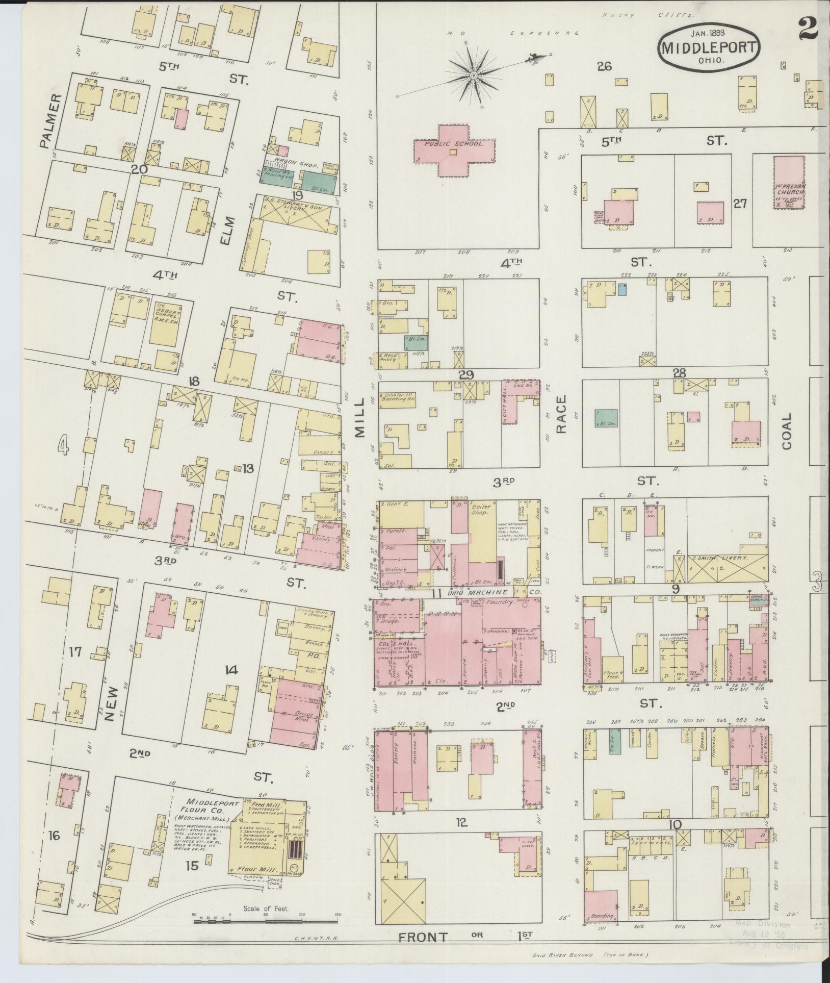 Sanborn Fire Insurance Map from Middleport, Meigs County, Ohio (1893), Sheet #0002 - Historic Sanborn Fire Insurance Map Print, vintage old map wall art, antique decor, genealogy gift, Ohio Ohio map