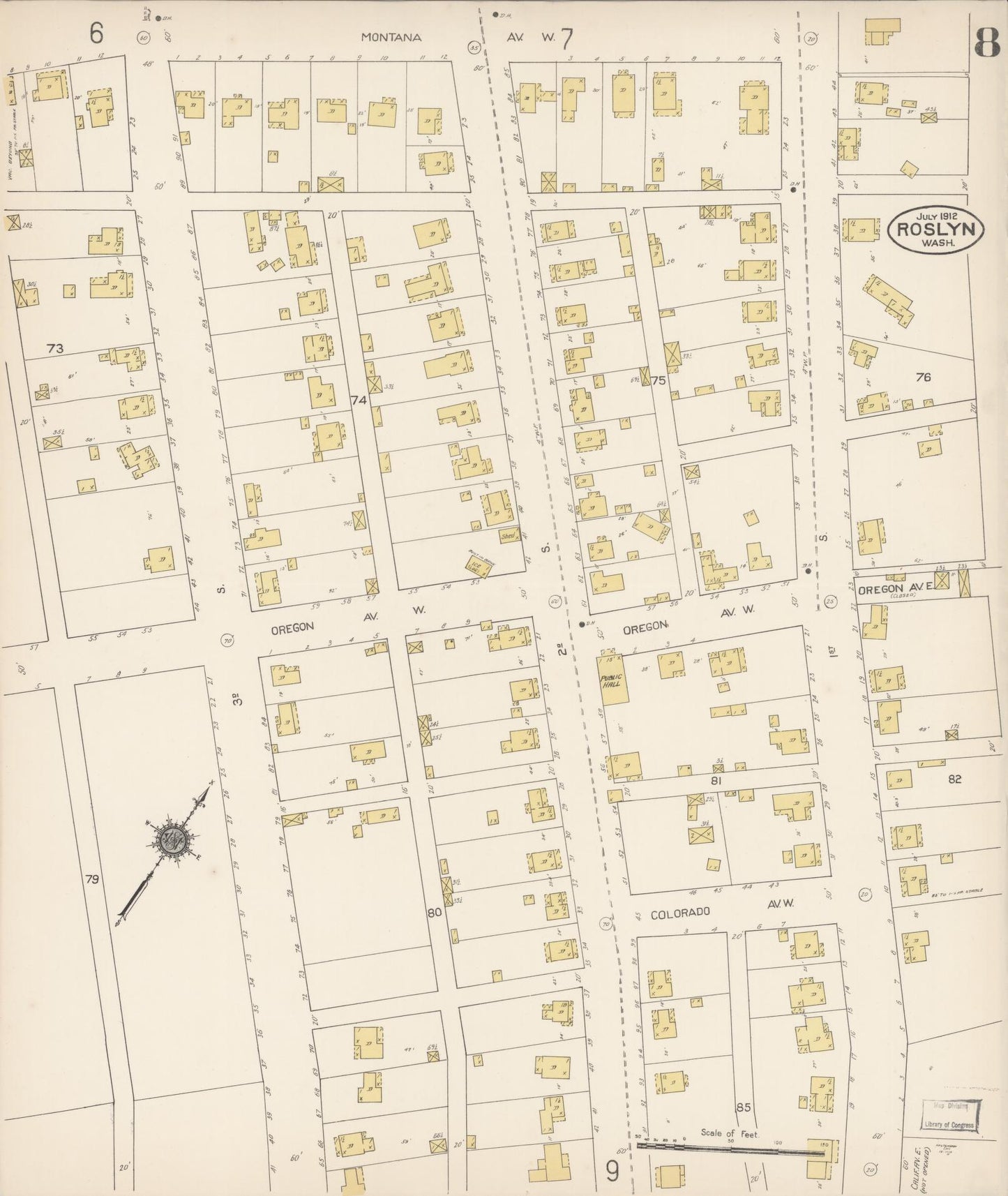 Sanborn Fire Insurance Map from Roslyn, Kittitas County, Washington (1912), Sheet #0008 - Historic Sanborn Fire Insurance Map Print, vintage old map wall art, antique decor, genealogy gift, Washington Washington map
