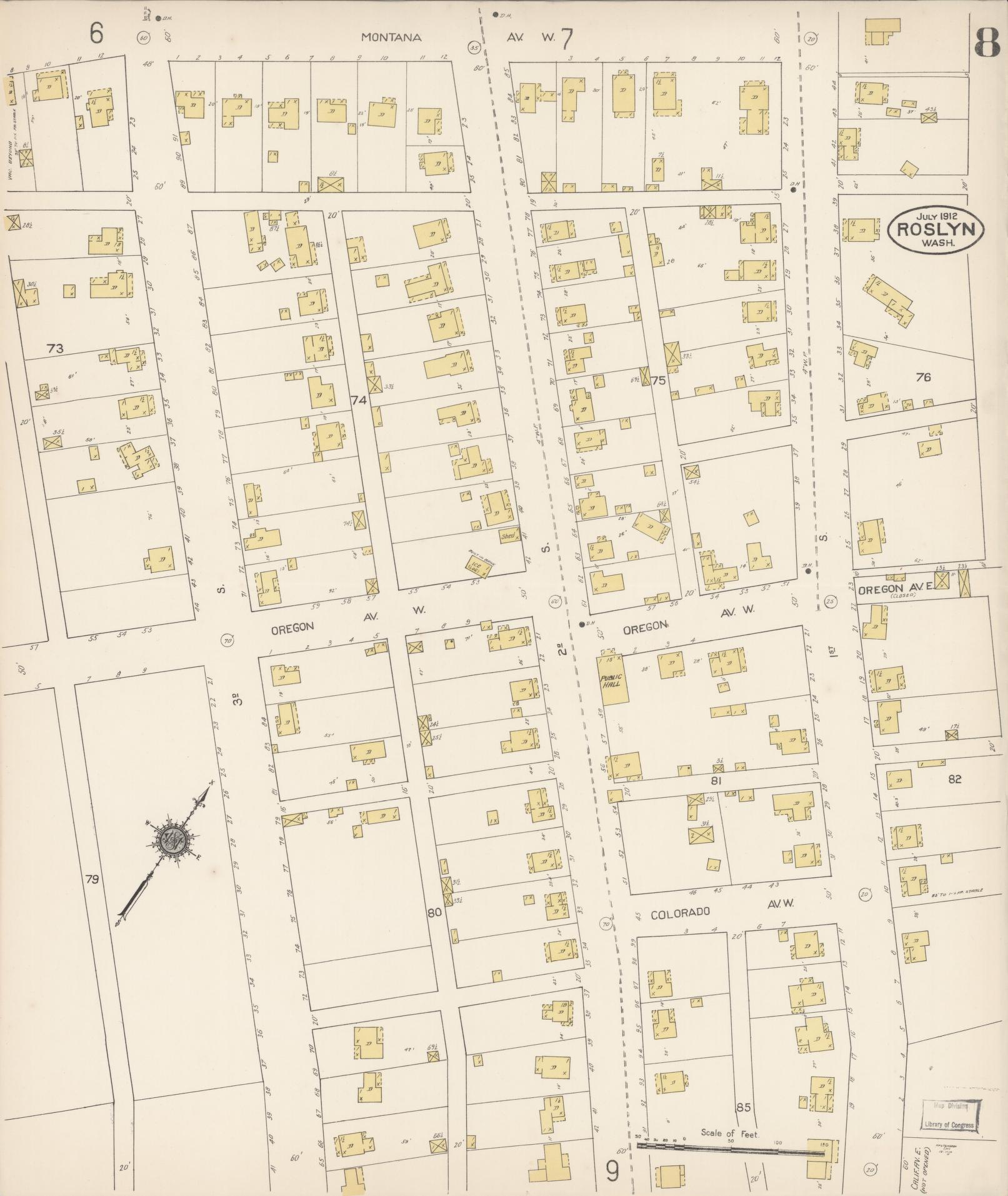 Sanborn Fire Insurance Map from Roslyn, Kittitas County, Washington (1912), Sheet #0008 - Historic Sanborn Fire Insurance Map Print, vintage old map wall art, antique decor, genealogy gift, Washington Washington map