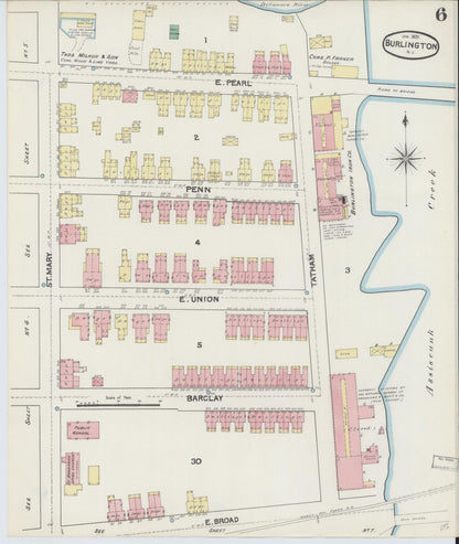 Sanborn Fire Insurance Map from Burlington, Burlington County, New Jersey (1891), Sheet #0006 - Complete Map Set gallery image, historic Sanborn map, vintage wall art, New Jersey New Jersey