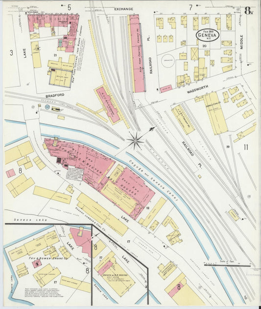 Sanborn Fire Insurance Map from Geneva, Ontario County, New York (1909), Sheet #0008 - Historic Sanborn Fire Insurance Map Print, vintage old map wall art, antique decor, genealogy gift, New York New York map