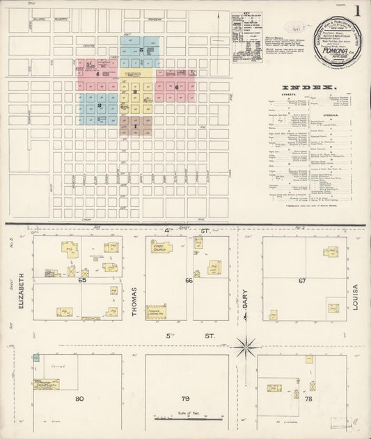 Sanborn Fire Insurance Map from Pomona, Los Angeles County, California (1888), Sheet #0001 - Complete Map Set gallery image, historic Sanborn map, vintage wall art, California California