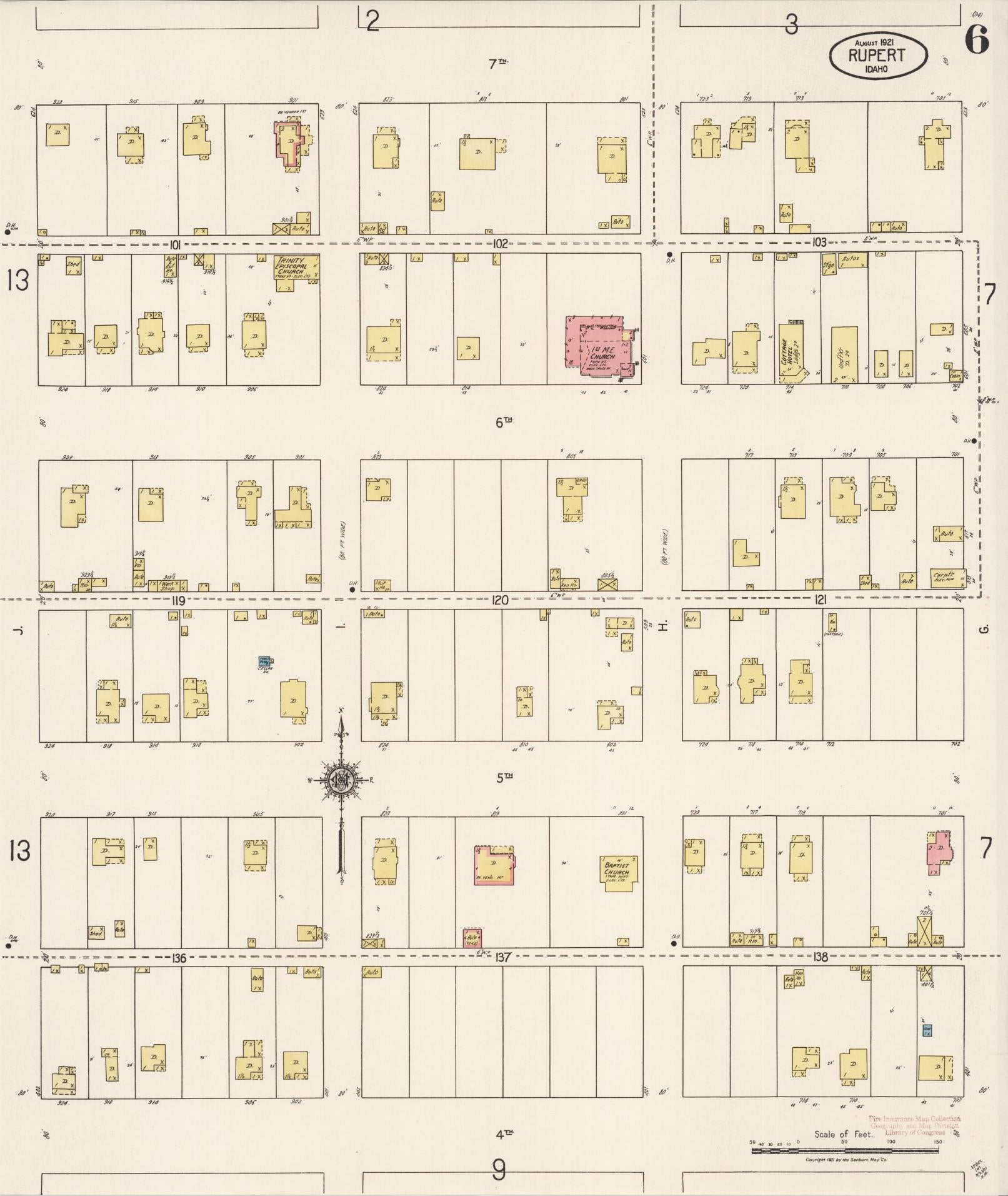 Sanborn Fire Insurance Map from Rupert, Minidoka County, Idaho (1921), Sheet #0006 - Historic Sanborn Fire Insurance Map Print, vintage old map wall art, antique decor, genealogy gift, Idaho Idaho map