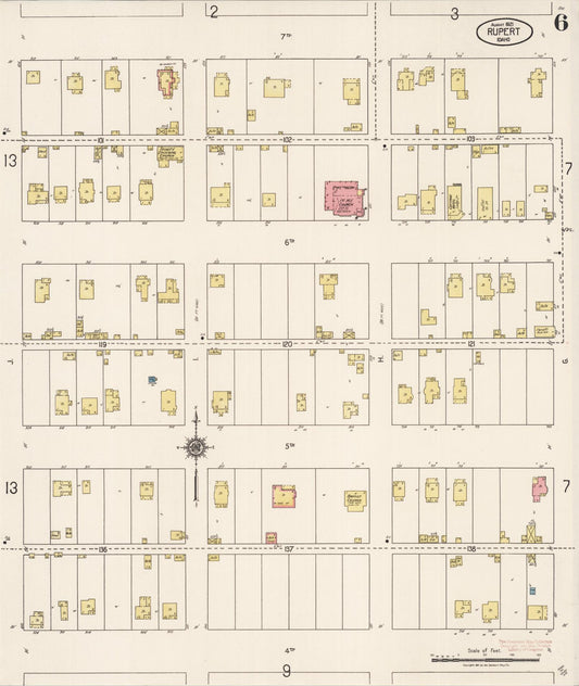 Sanborn Fire Insurance Map from Rupert, Minidoka County, Idaho (1921), Sheet #0006 - Historic Sanborn Fire Insurance Map Print, vintage old map wall art, antique decor, genealogy gift, Idaho Idaho map