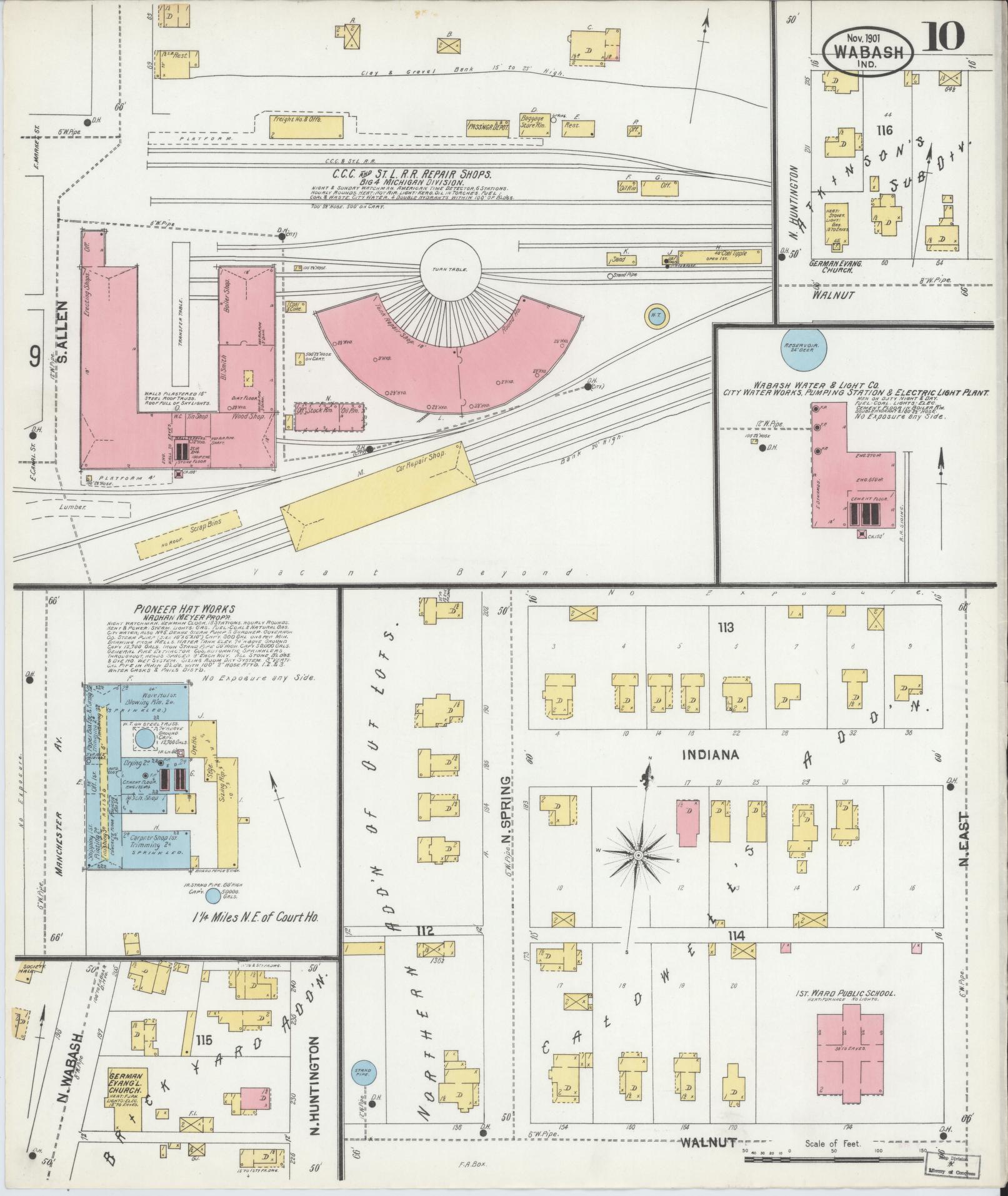 Sanborn Fire Insurance Map from Wabash, Wabash County, Indiana (1901), Sheet #0010 - Complete Map Set gallery image, historic Sanborn map, vintage wall art, Indiana Indiana