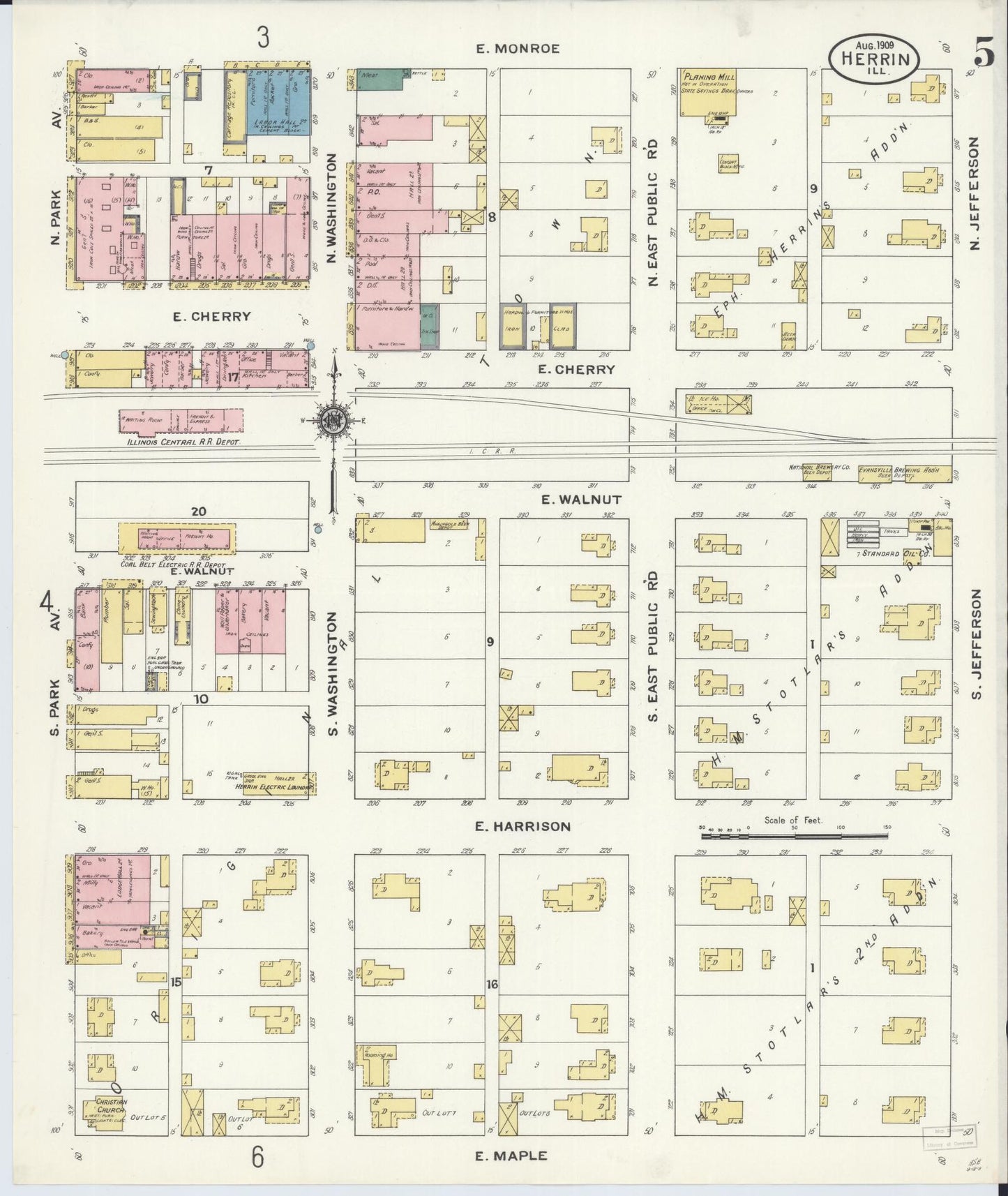 Sanborn Fire Insurance Map from Herrin, Williamson County, Illinois (1909), Sheet #0005 - Complete Map Set gallery image, historic Sanborn map, vintage wall art, Illinois Illinois